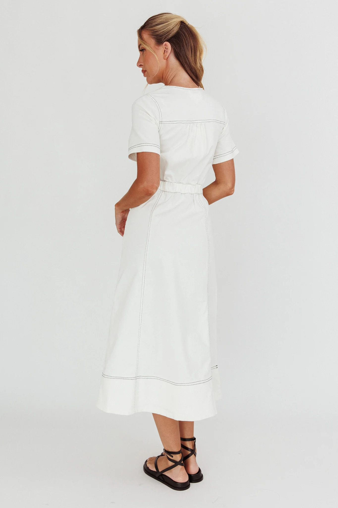 Aspen Love Front Pocket Midi Dress White - Seraphlike