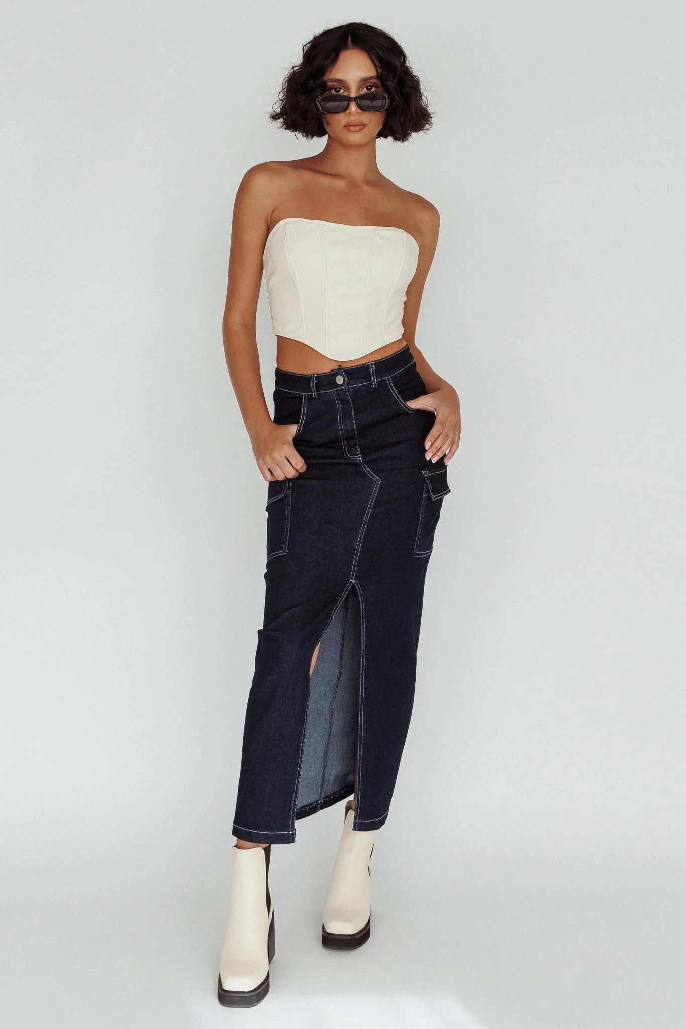 Mercury Retrograde Pocket Midi Skirt Indigo - Seraphlike