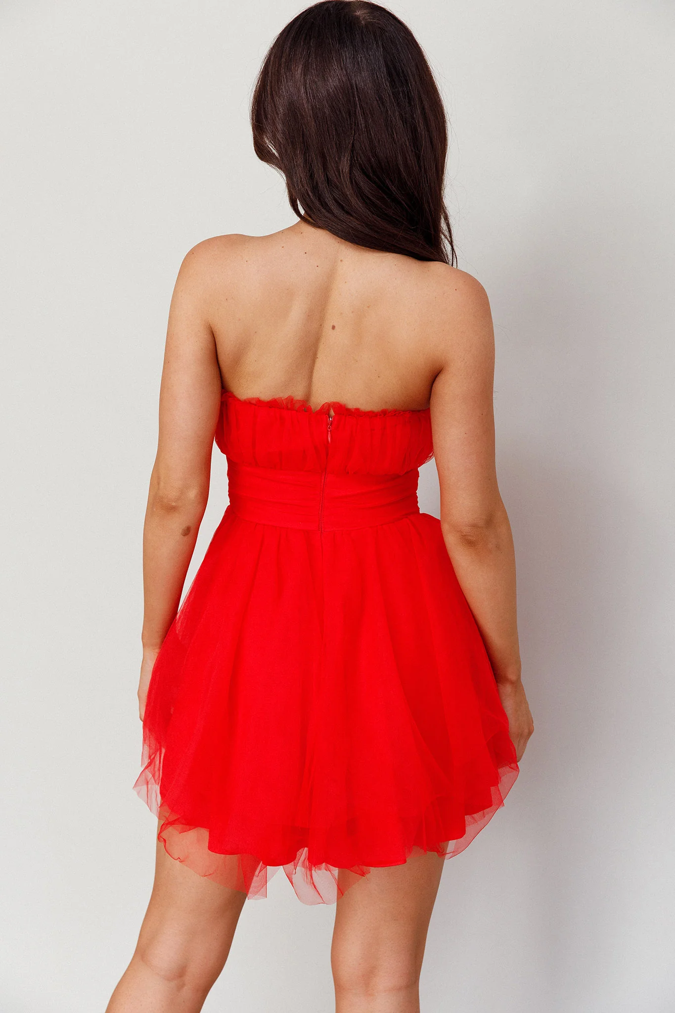 Fayette Strapless Mesh Mini Dress Red - Seraphlike