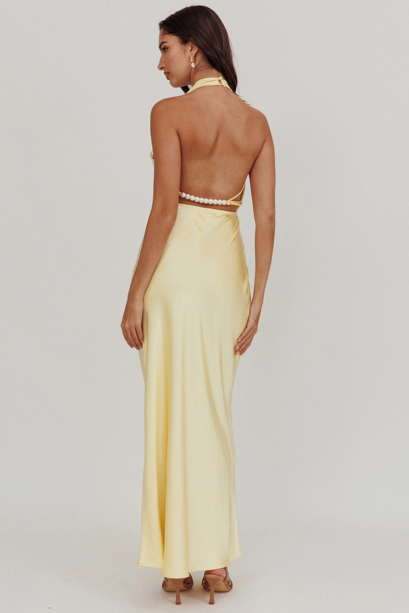 Gelato Pearl Strap Halter Maxi Dress Butter - Seraphlike