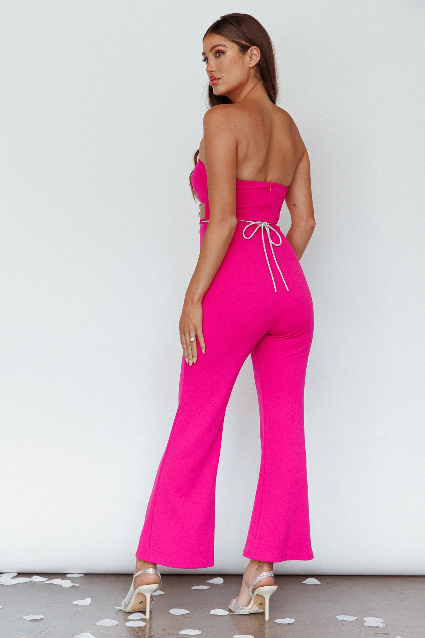 Nohemi Strapless Diamante Jumpsuit Fuchsia - Seraphlike