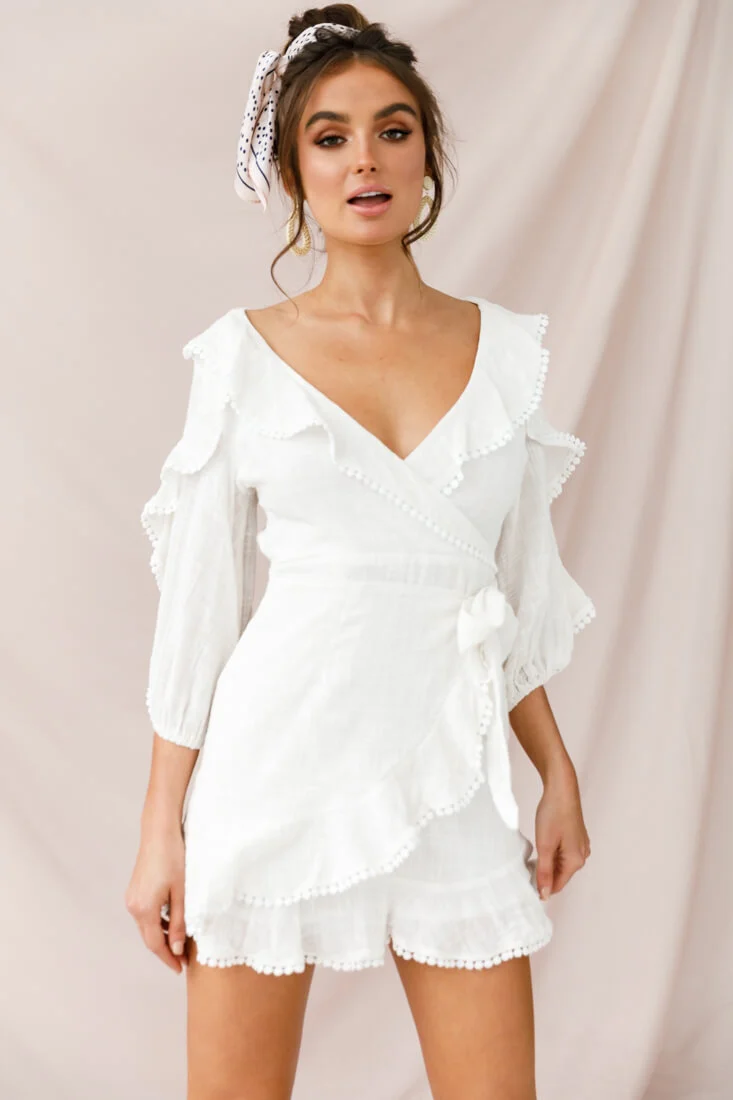 Peta Faux Wrap Ruffle Dress White - Seraphlike