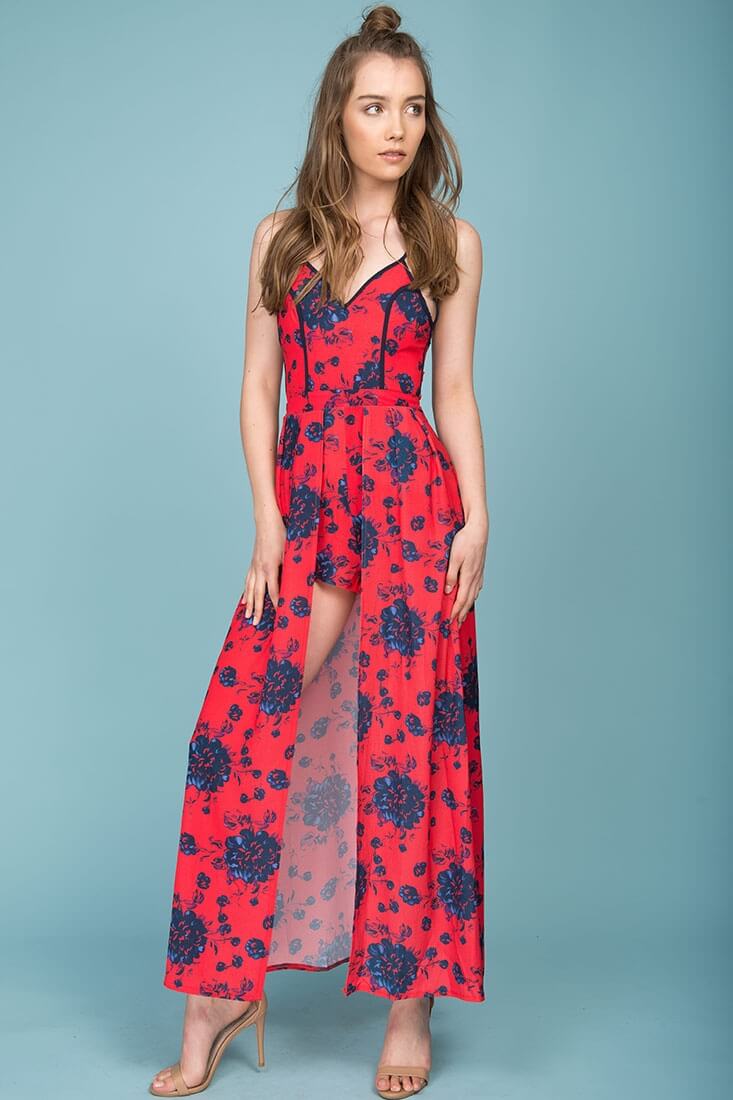 Annika Floral Maxi Romper Red - Seraphlike