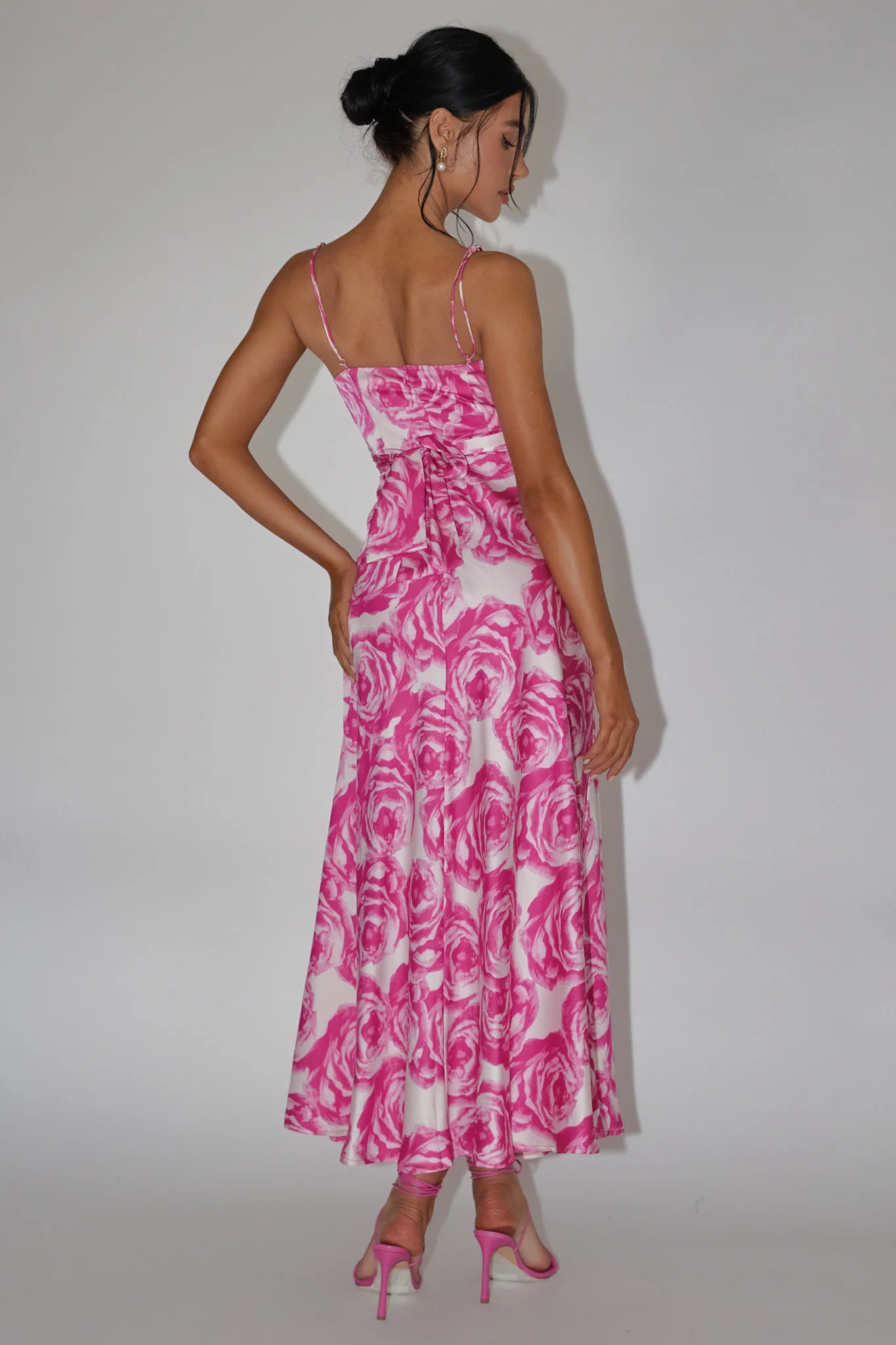Twin Flame Drawstring Bust Midi Dress Floral Pink - Seraphlike