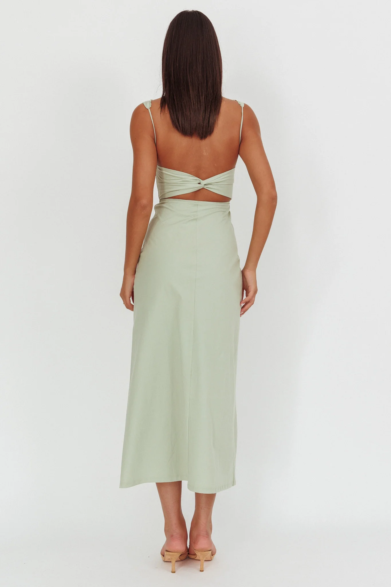 Moonlit Reverie Twist Back Maxi Dress Sage - Seraphlike