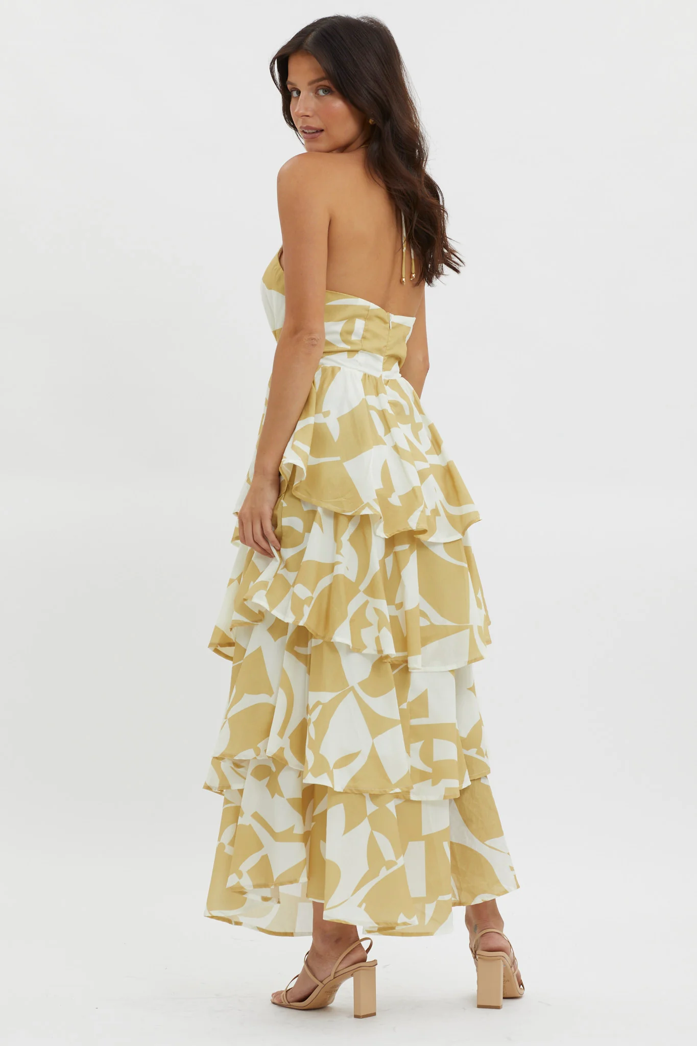 Catalina Tiered Ruffle Maxi Dress Print Yellow - Seraphlike