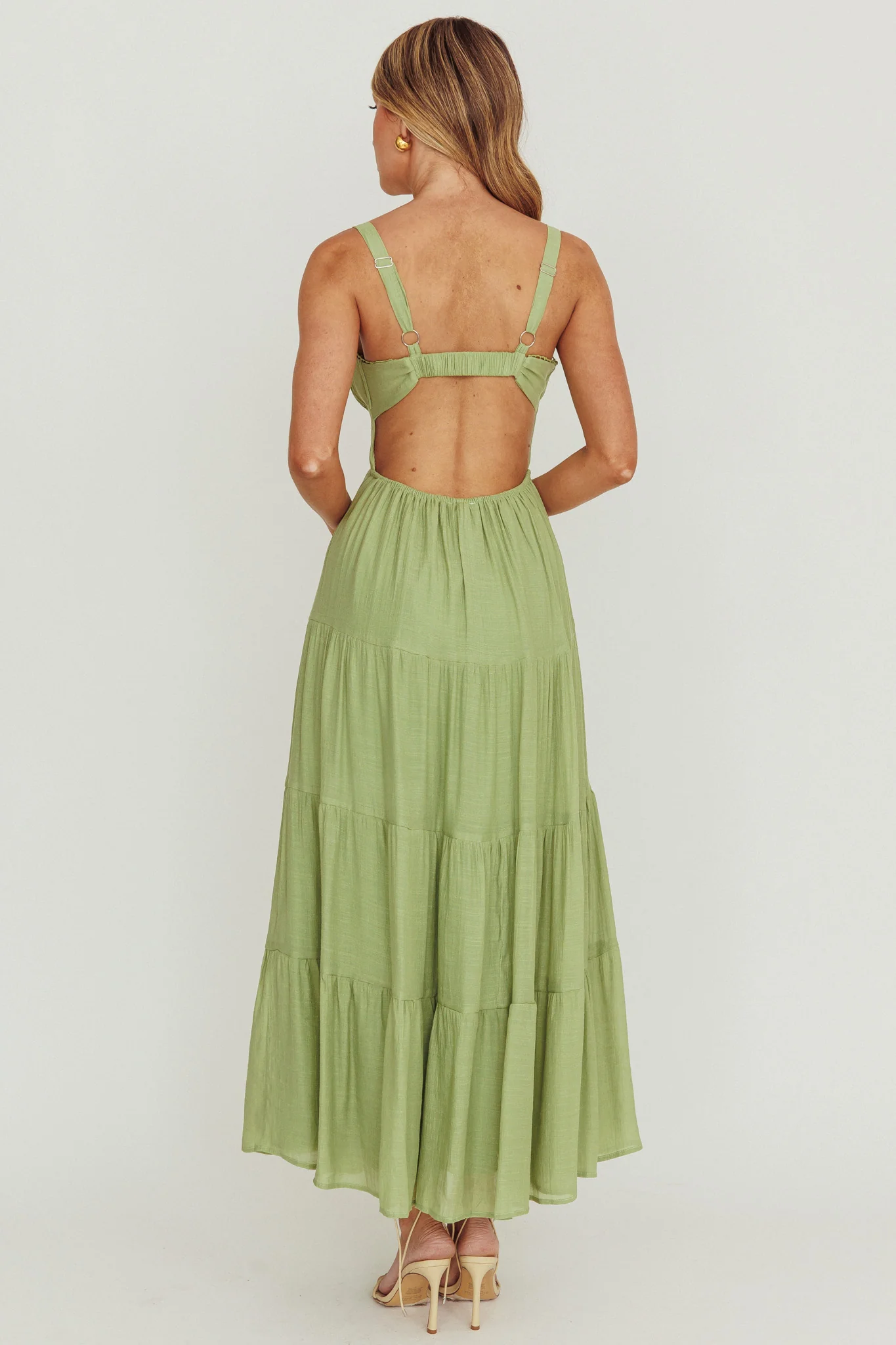 Neptune Cut Out Back A-Line Maxi Dress Sage - Seraphlike