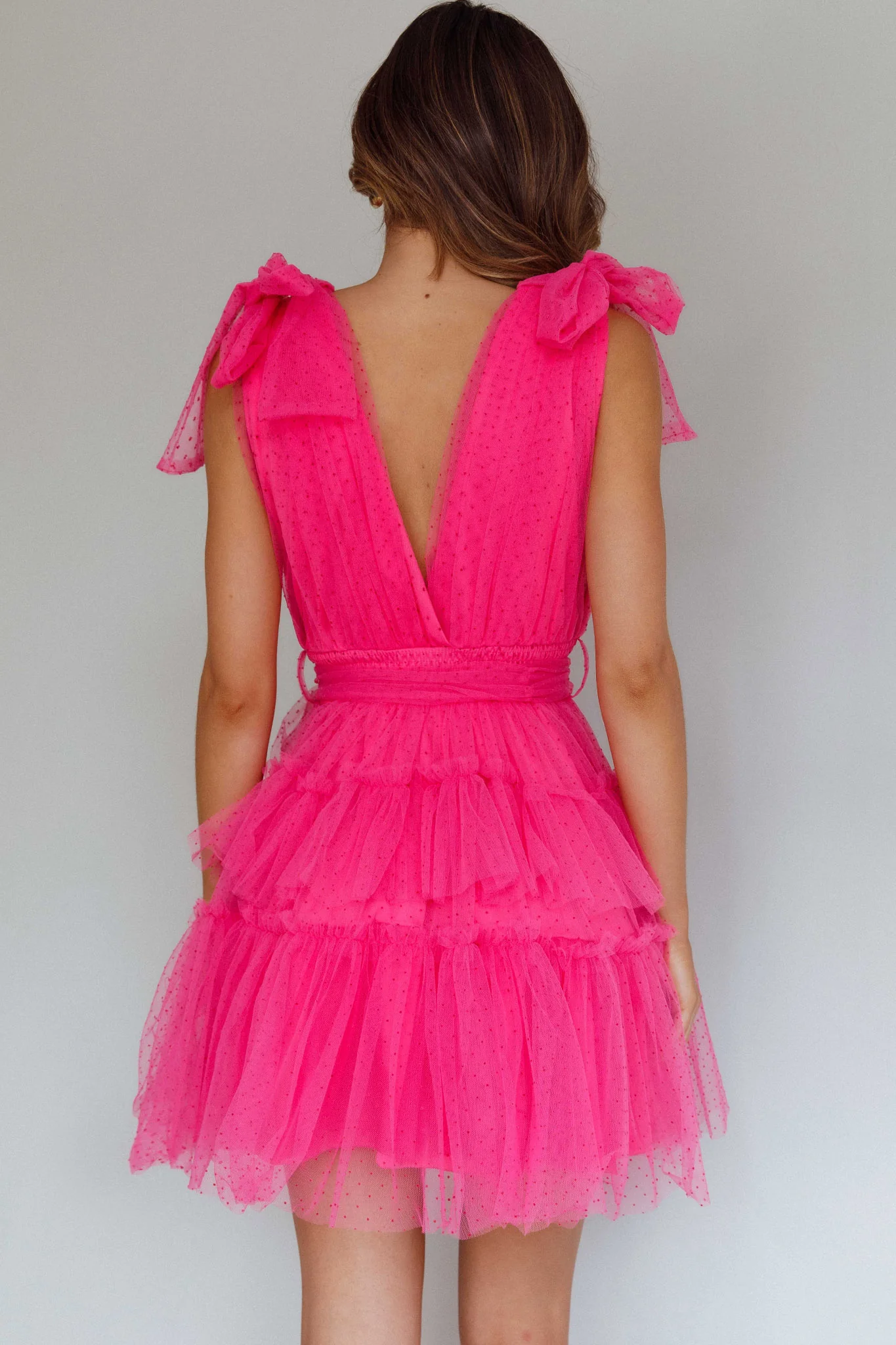 Lyra Spotted Tulle Mini Dress Hot Pink - Seraphlike