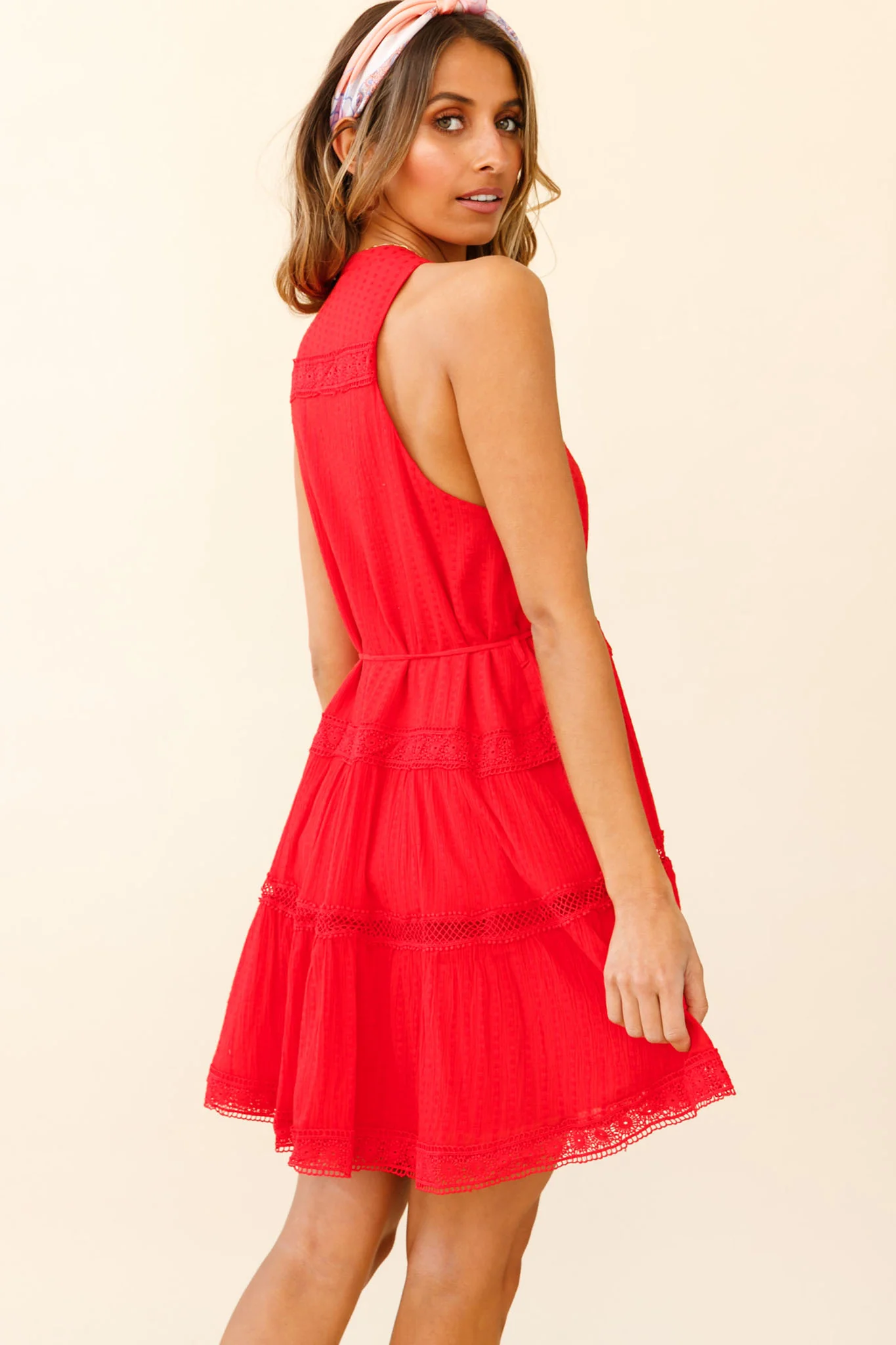 Jersey Sleeveless Button Bodice Loose Swing Dress Red - Seraphlike