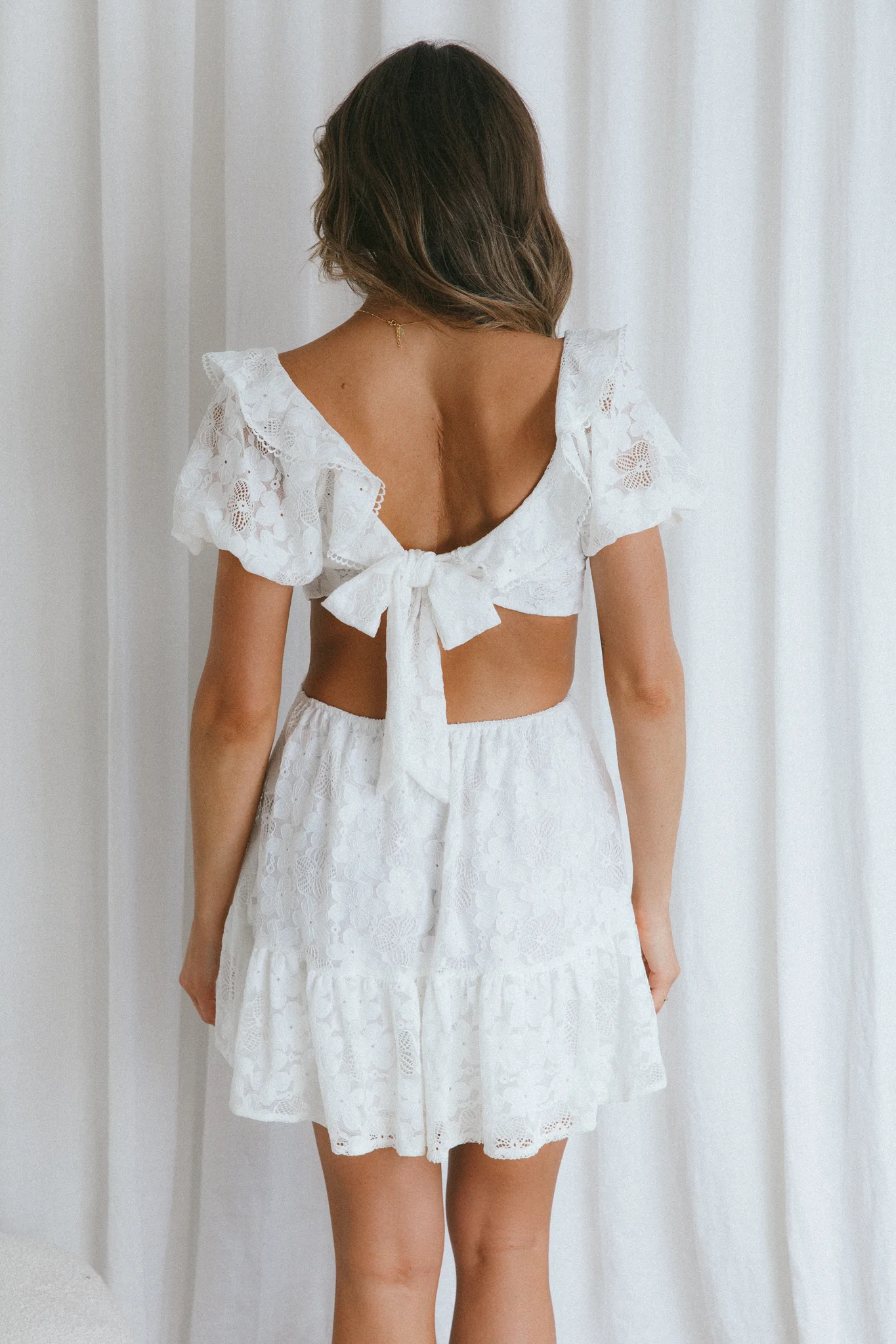 Sweet Life Cut-Out Waist Lace Dress White - Seraphlike
