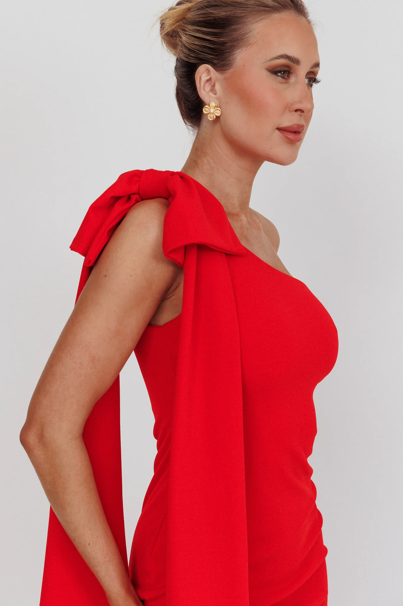 Earned It One Shoulder Bow Mini Dress Red - Seraphlike