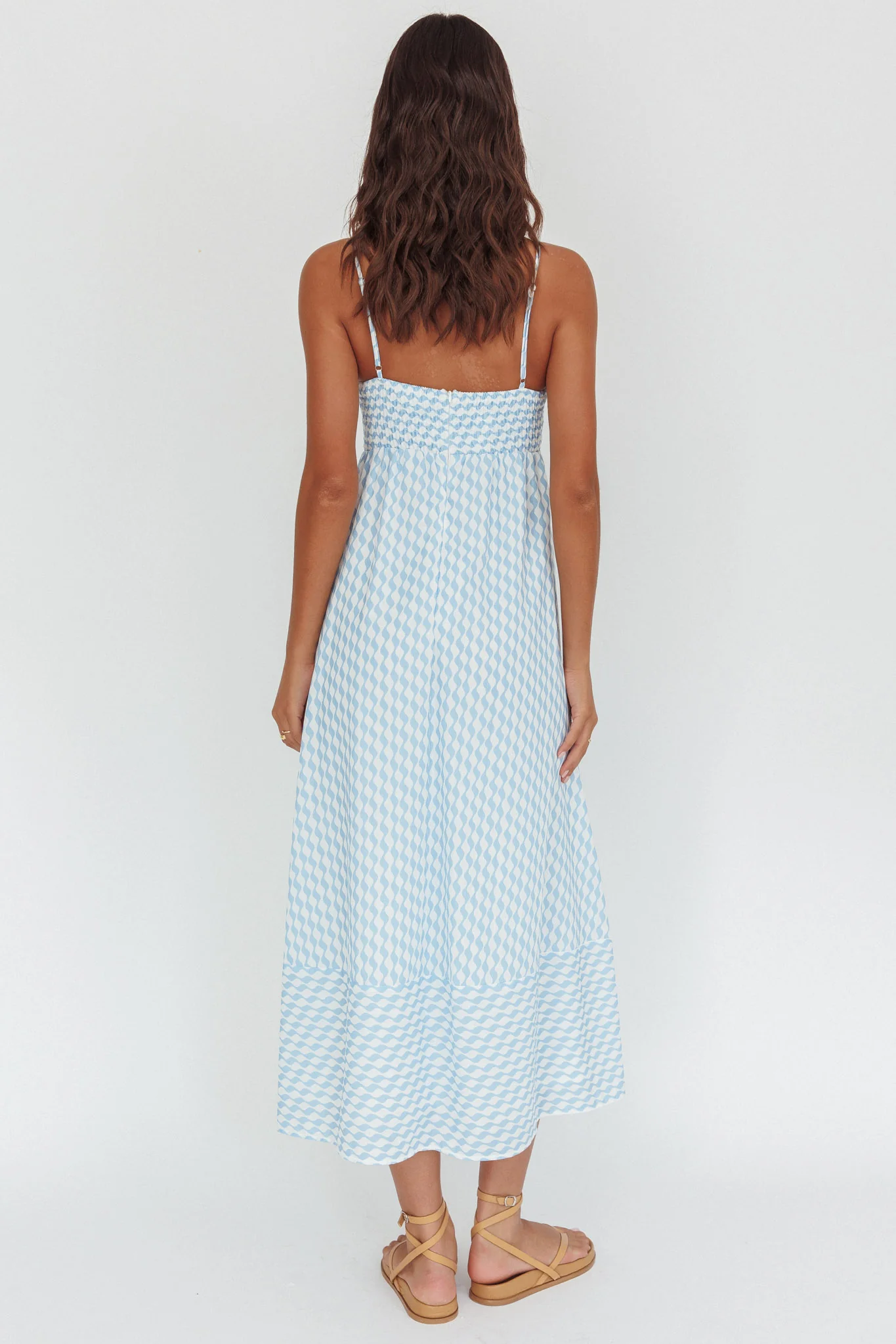 Shirley Square Neckline Maxi Dress Print Light Blue - Seraphlike
