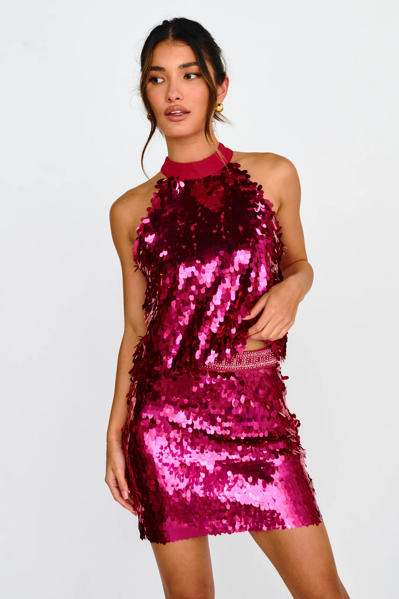 She's So LA Sequin Mini Skirt Hot Pink - Seraphlike