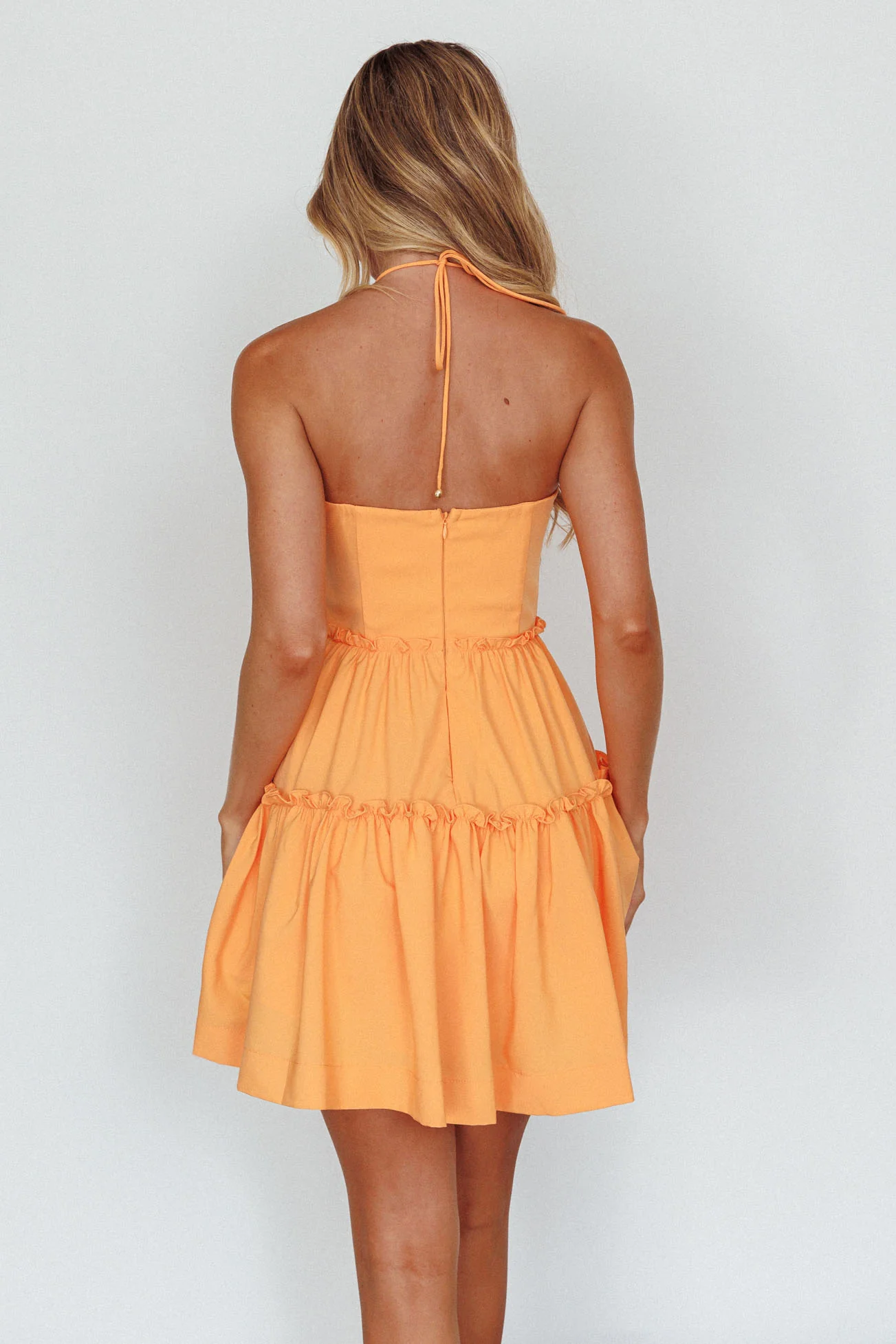 Sherbet Sunset Tied Neck Mini Dress Orange - Seraphlike
