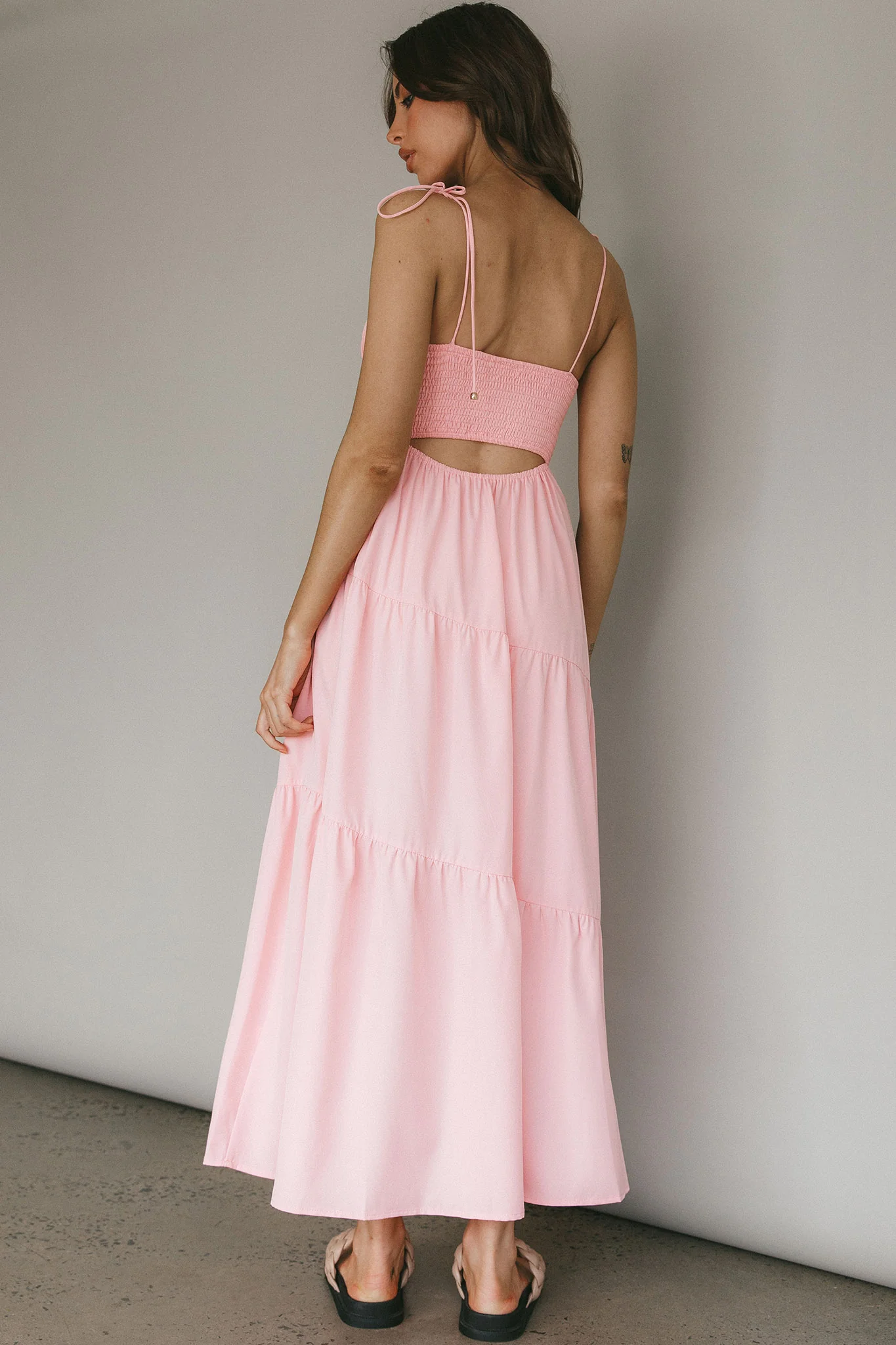 New Light Tied Shoulder Maxi Dress Blush - Seraphlike