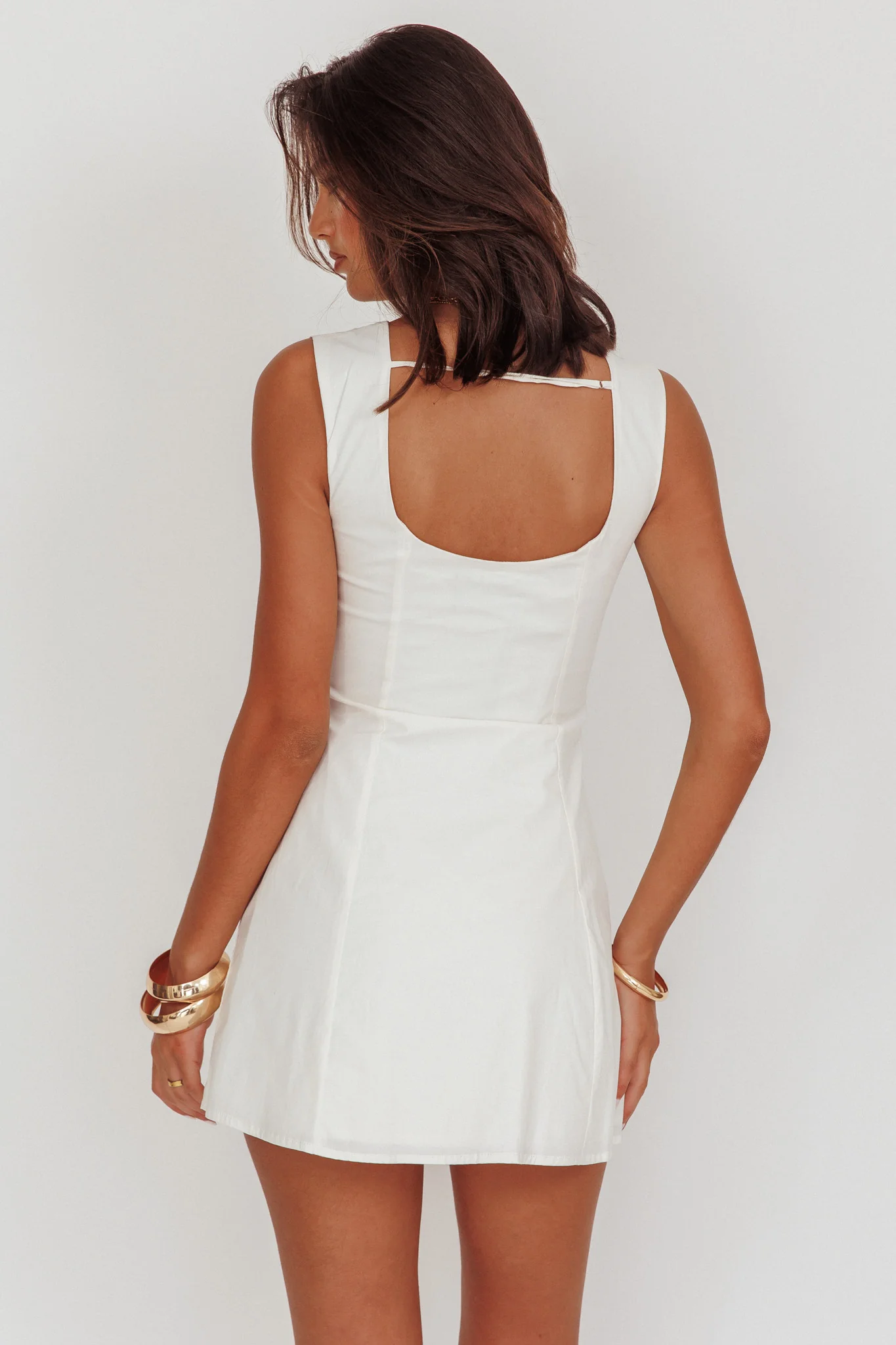 High Tide Buttoned Textured Mini Dress White - Seraphlike