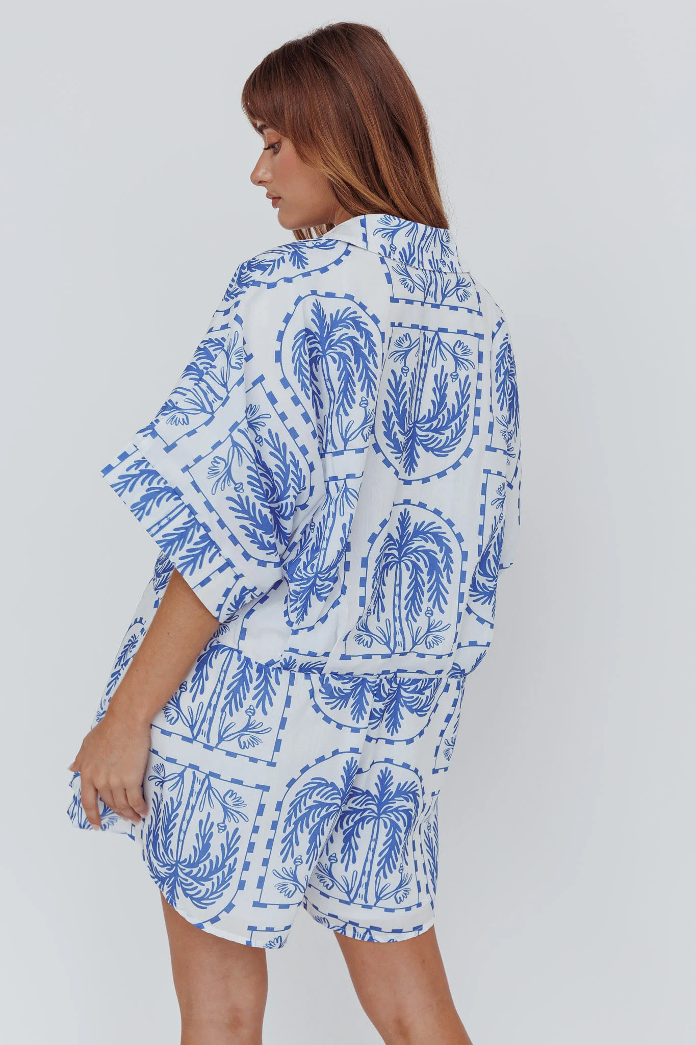 Daytona Beach Button-Up Romper Print Blue - Seraphlike