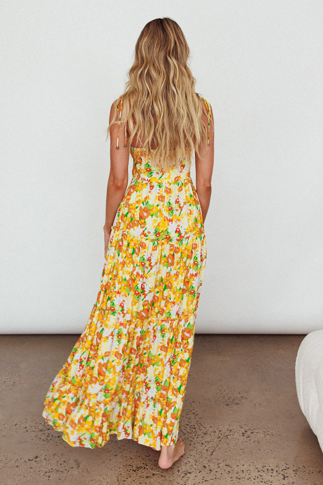 Kinlee Lace-Up Bodice Maxi Dress Floral Orange - Seraphlike