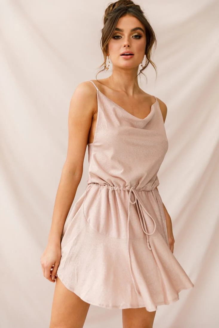 Monique Cowl Neck Drawstring Dress Champagne - Seraphlike