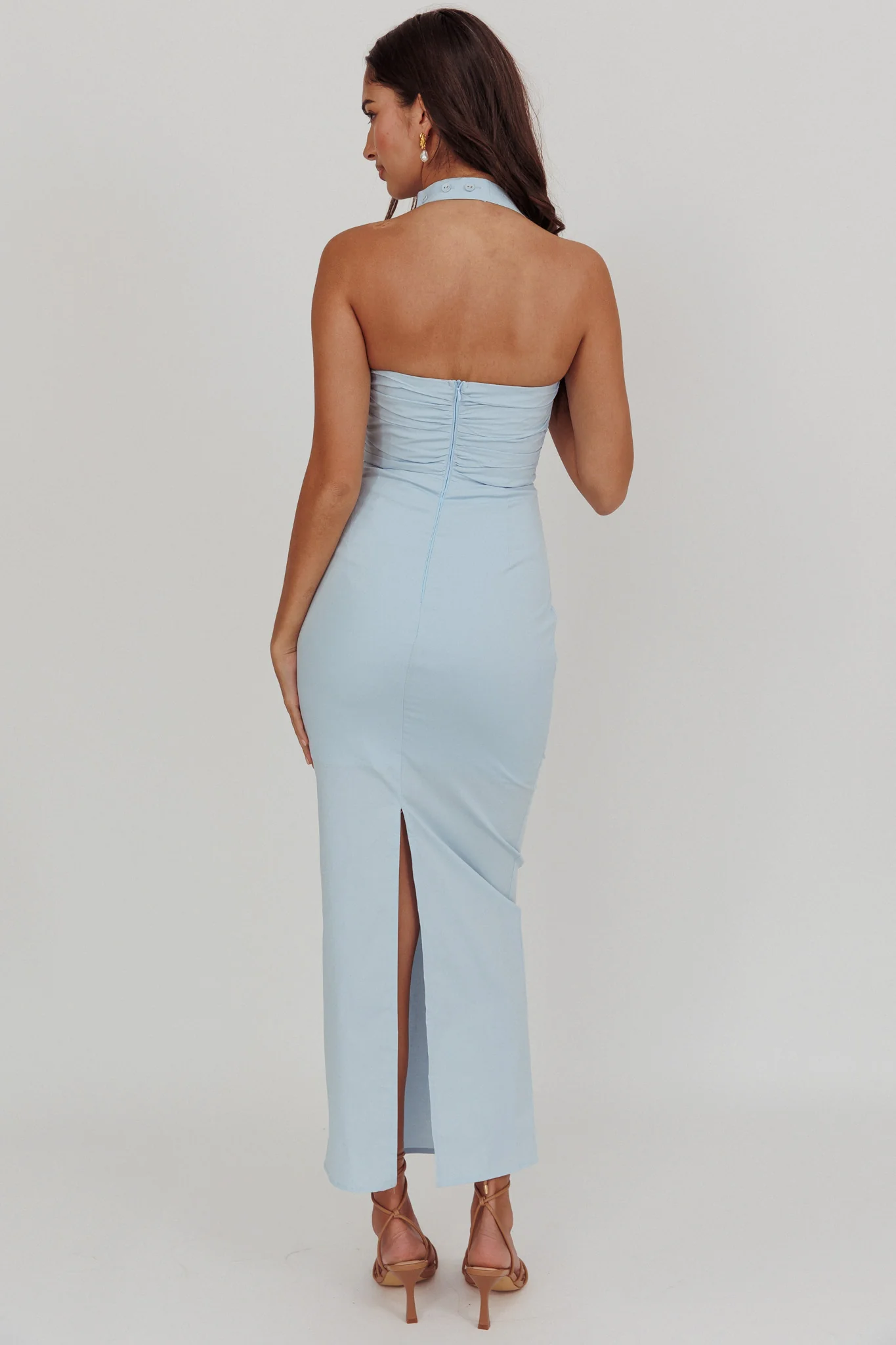 Scout Halterneck Ruched Maxi Dress Blue - Seraphlike