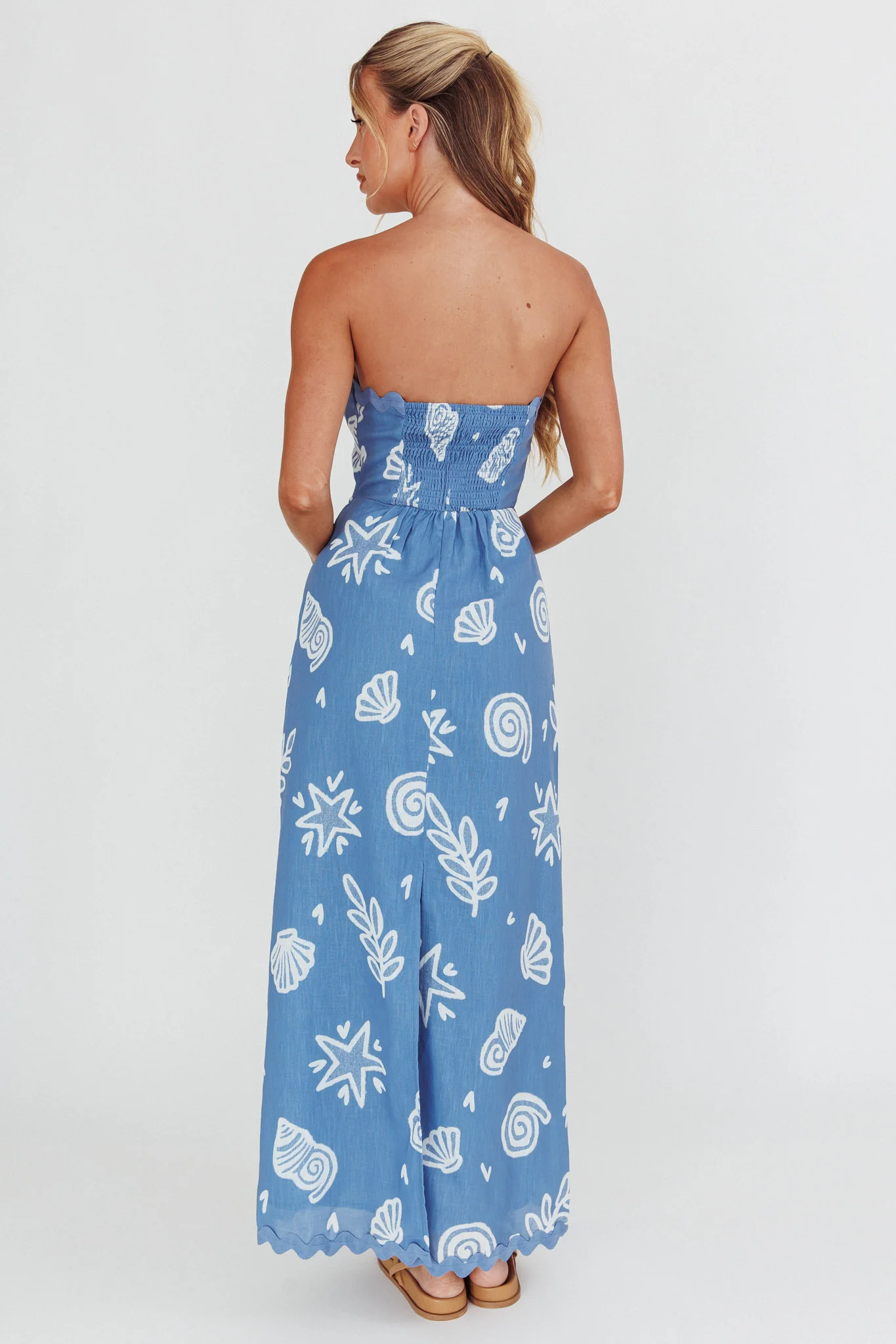 Cypress Ric Rac Trim Strapless Dress Shell Blue - Seraphlike