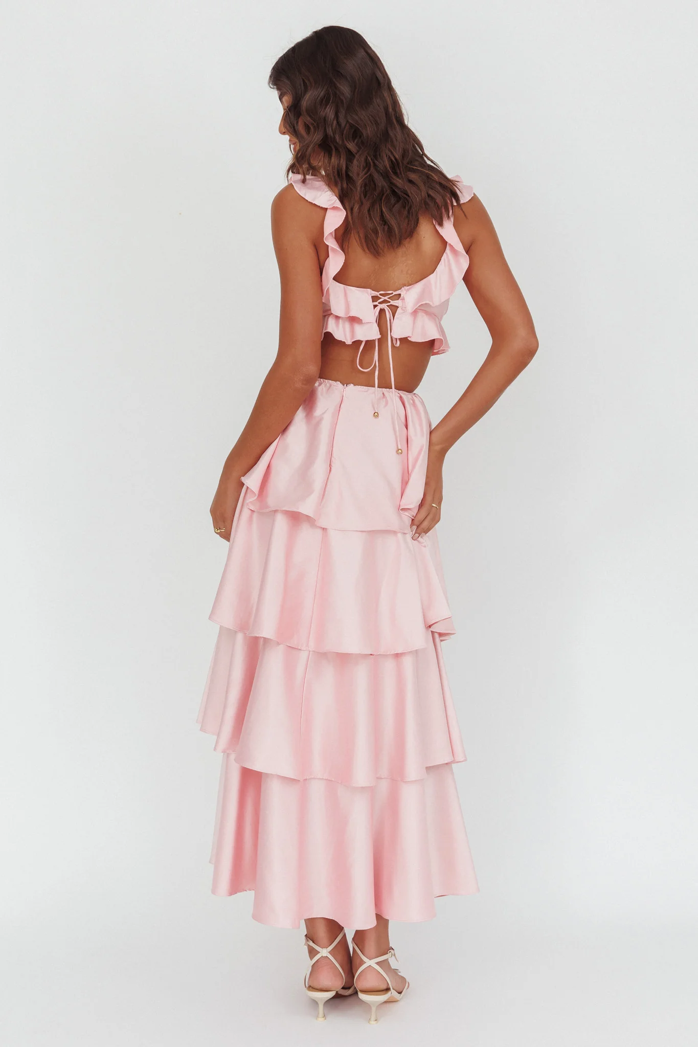 Catalina Tiered Ruffle Cut-Out Maxi Dress Blush - Seraphlike