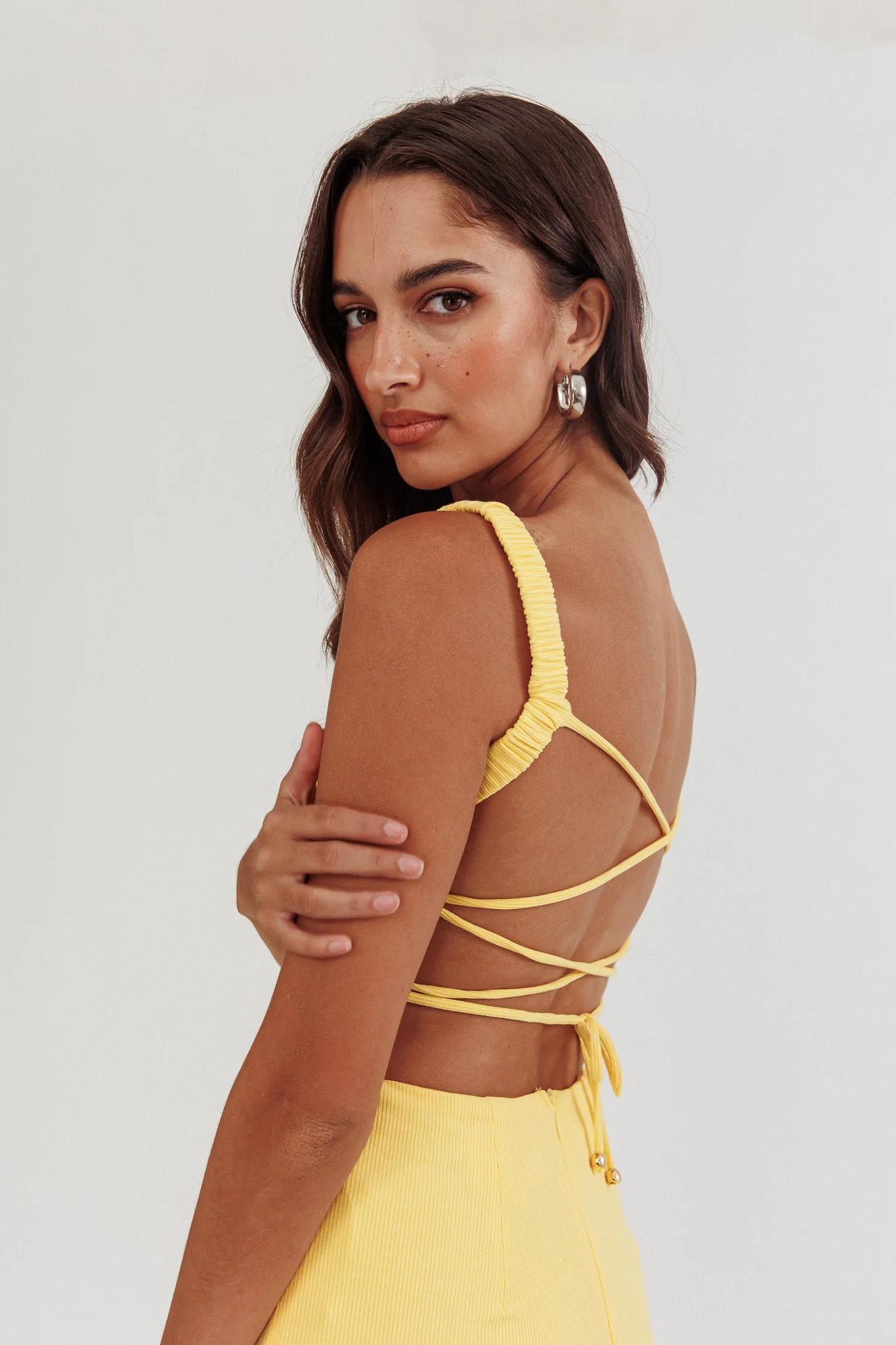 Dream Crush Lace-Up Back Side Split Midi Dress Lemon - Seraphlike