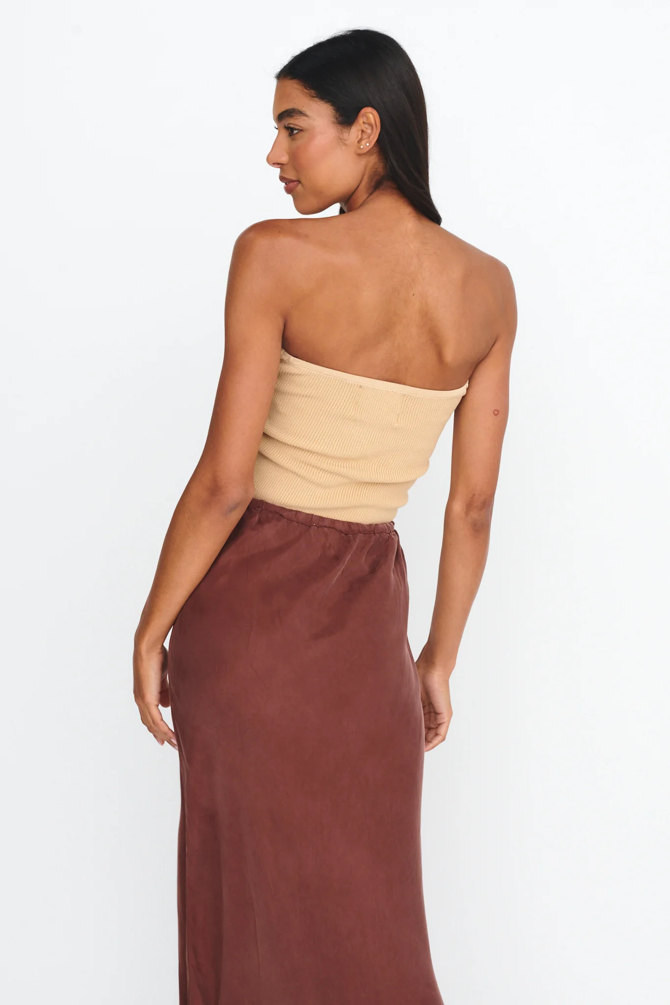 Teagan Strapless Ribbed Knit Top Beige - Seraphlike