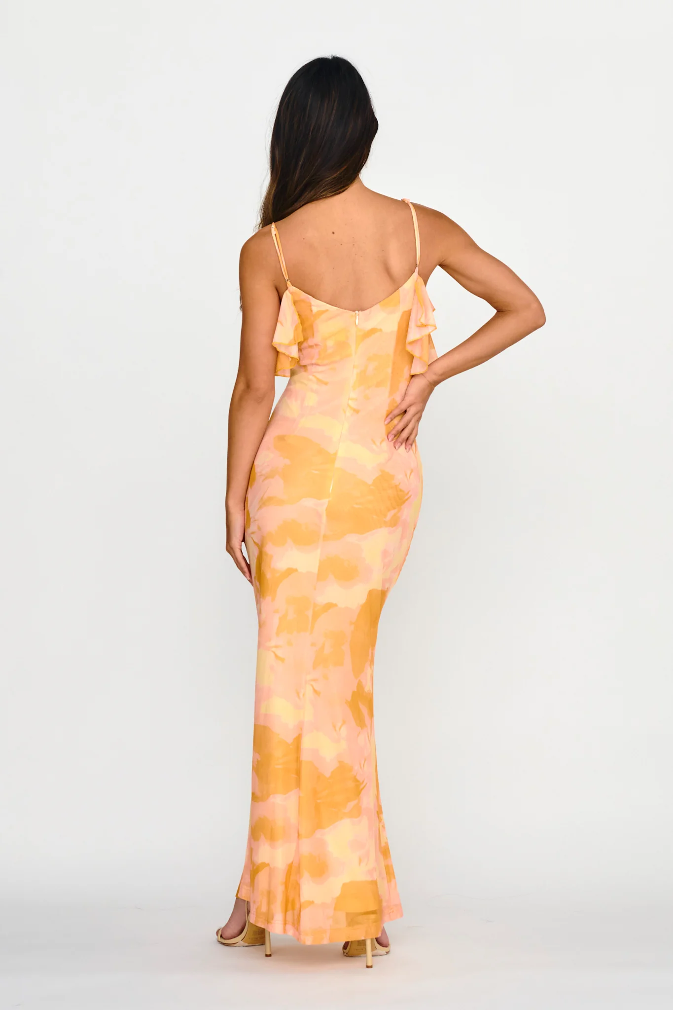 Jannie Draped Neckline Cami Dress Abstract Yellow - Seraphlike