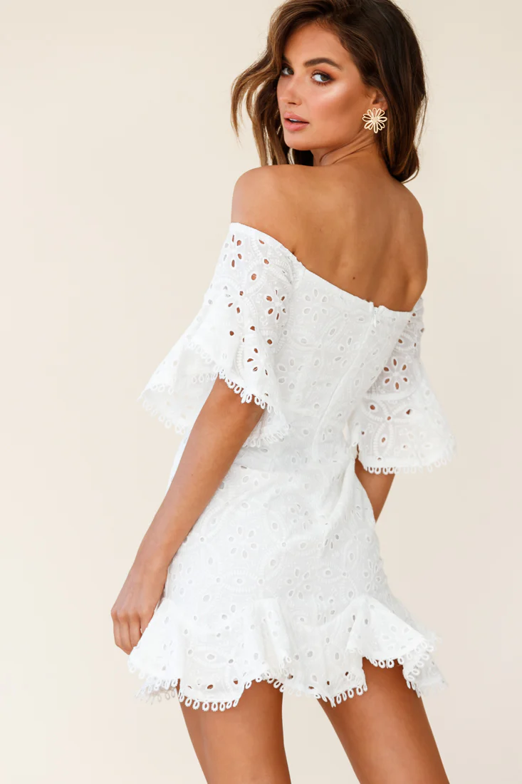 Elissa Off-Shoulder Broderie Anglaise Dress White - Seraphlike