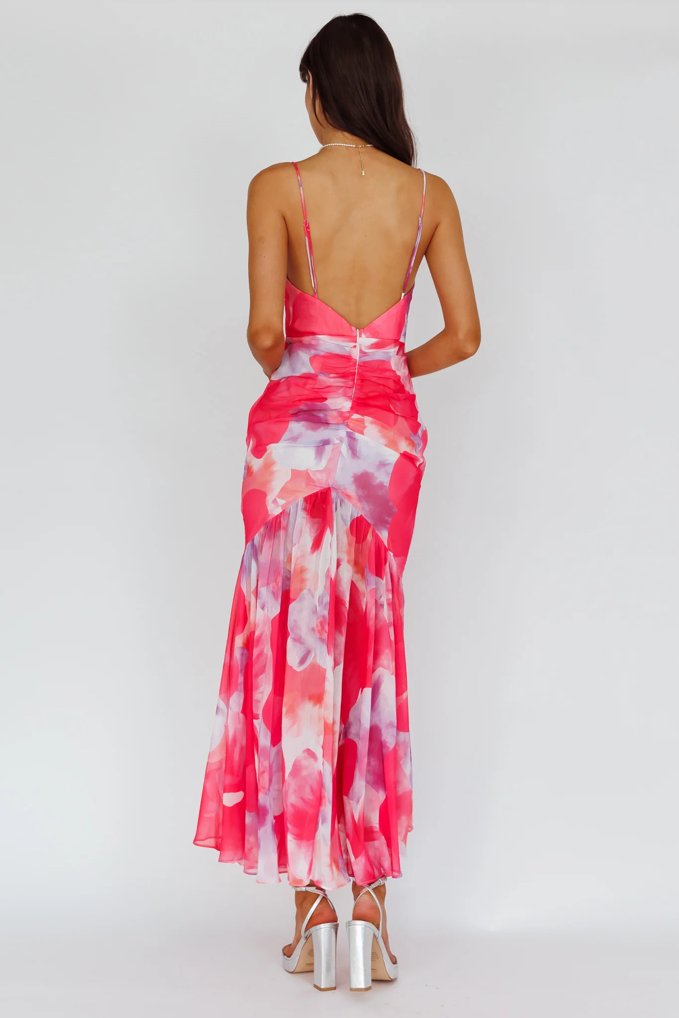Sunni Low Back Midi Dress Floral Pink - Seraphlike
