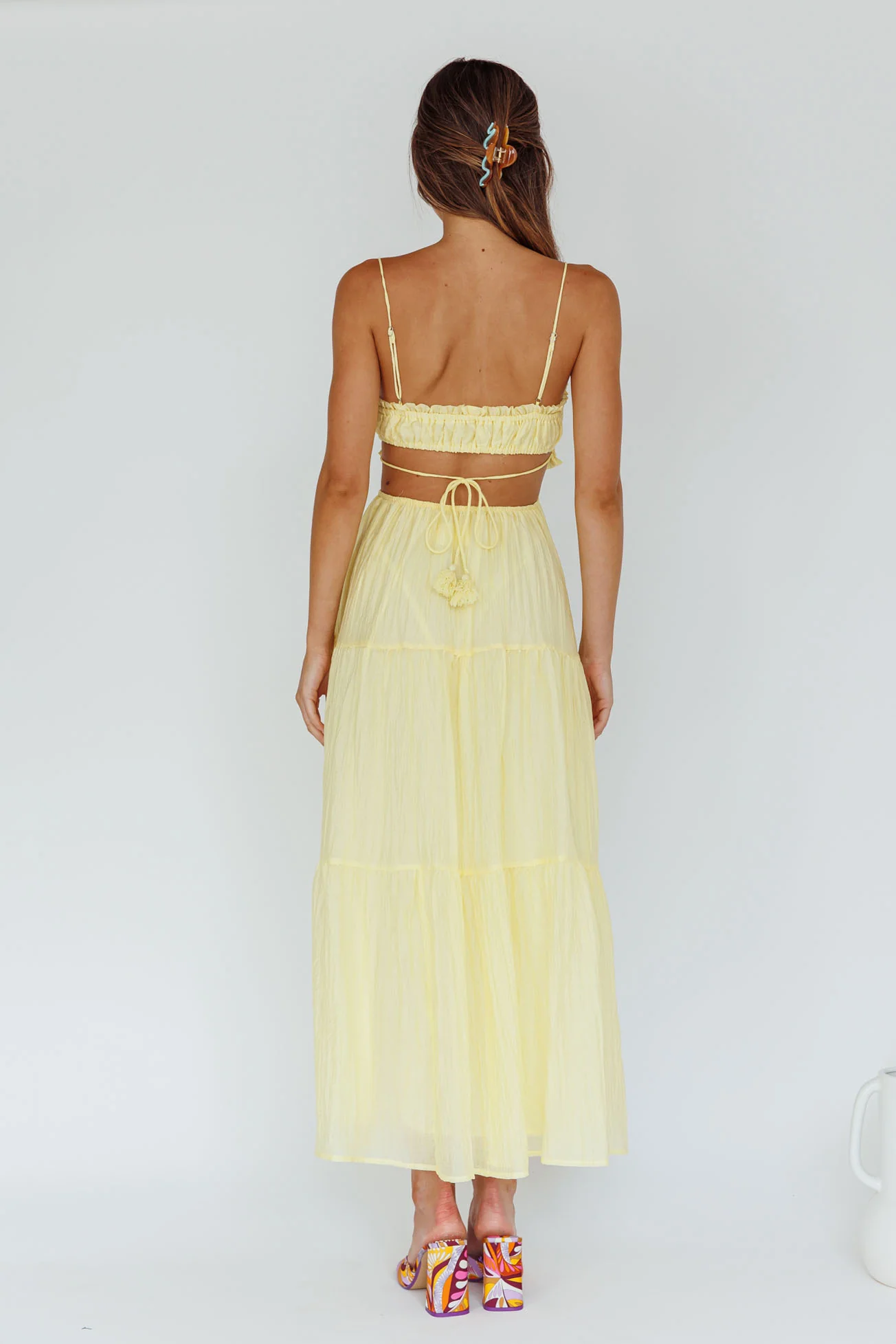 Eyona Cut-Out Waist Tie Maxi Dress Lemon - Seraphlike