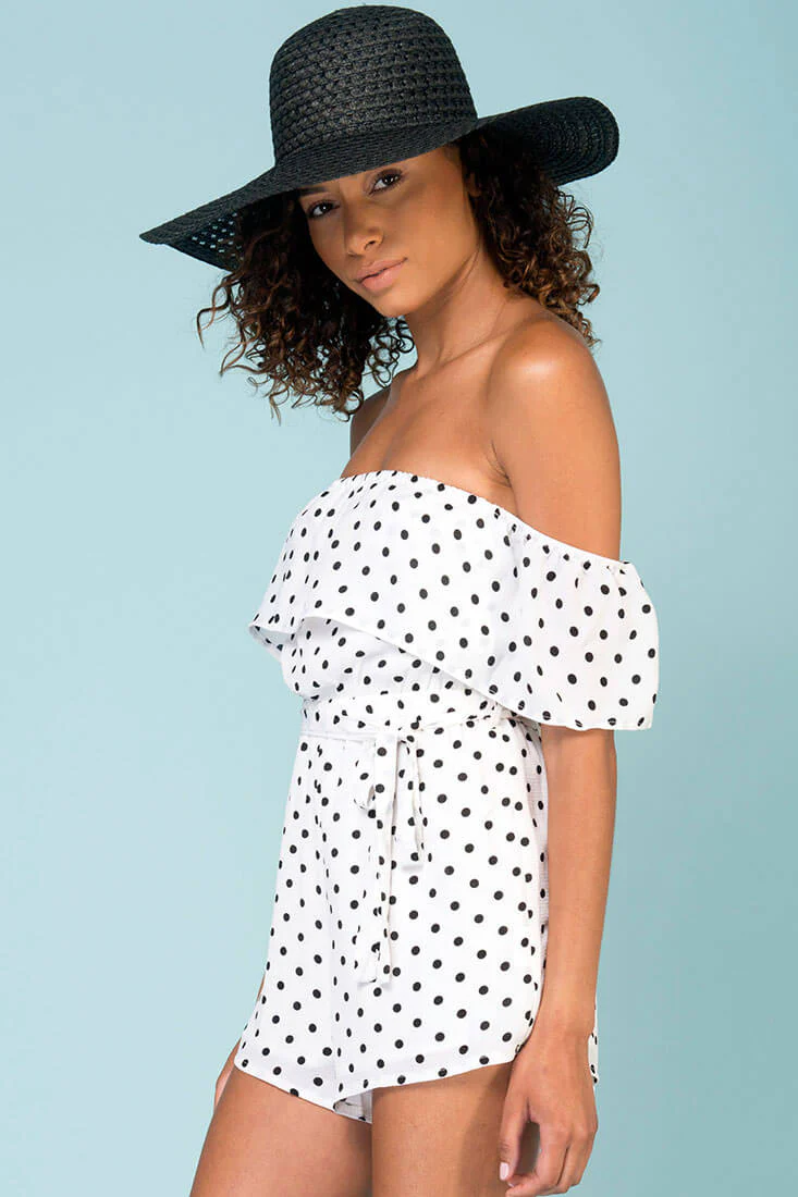 Wynter Casual Romper White With Black Polka Dots - Seraphlike