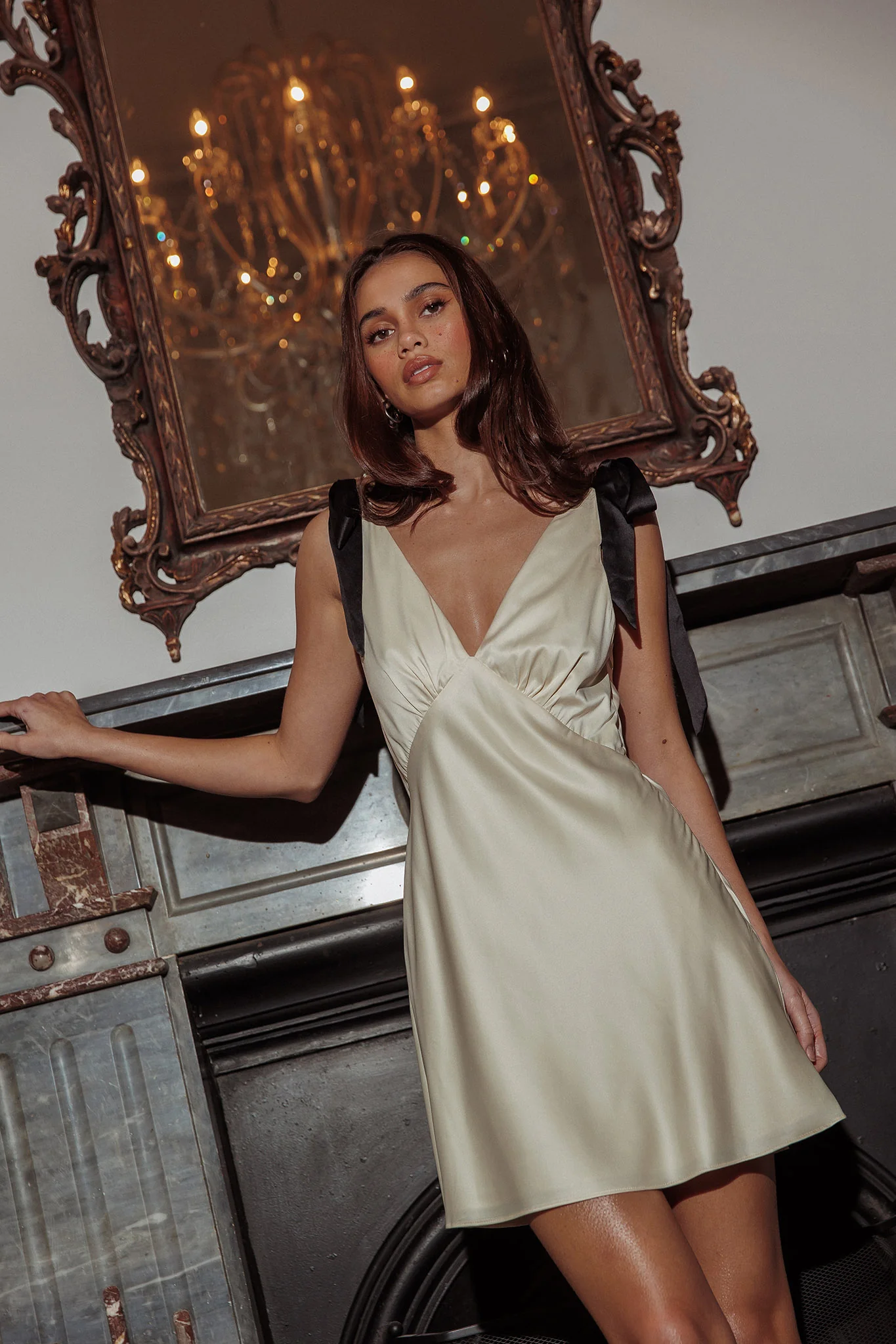 New York Minute Tied Shoulders Mini Dress Oyster - Seraphlike