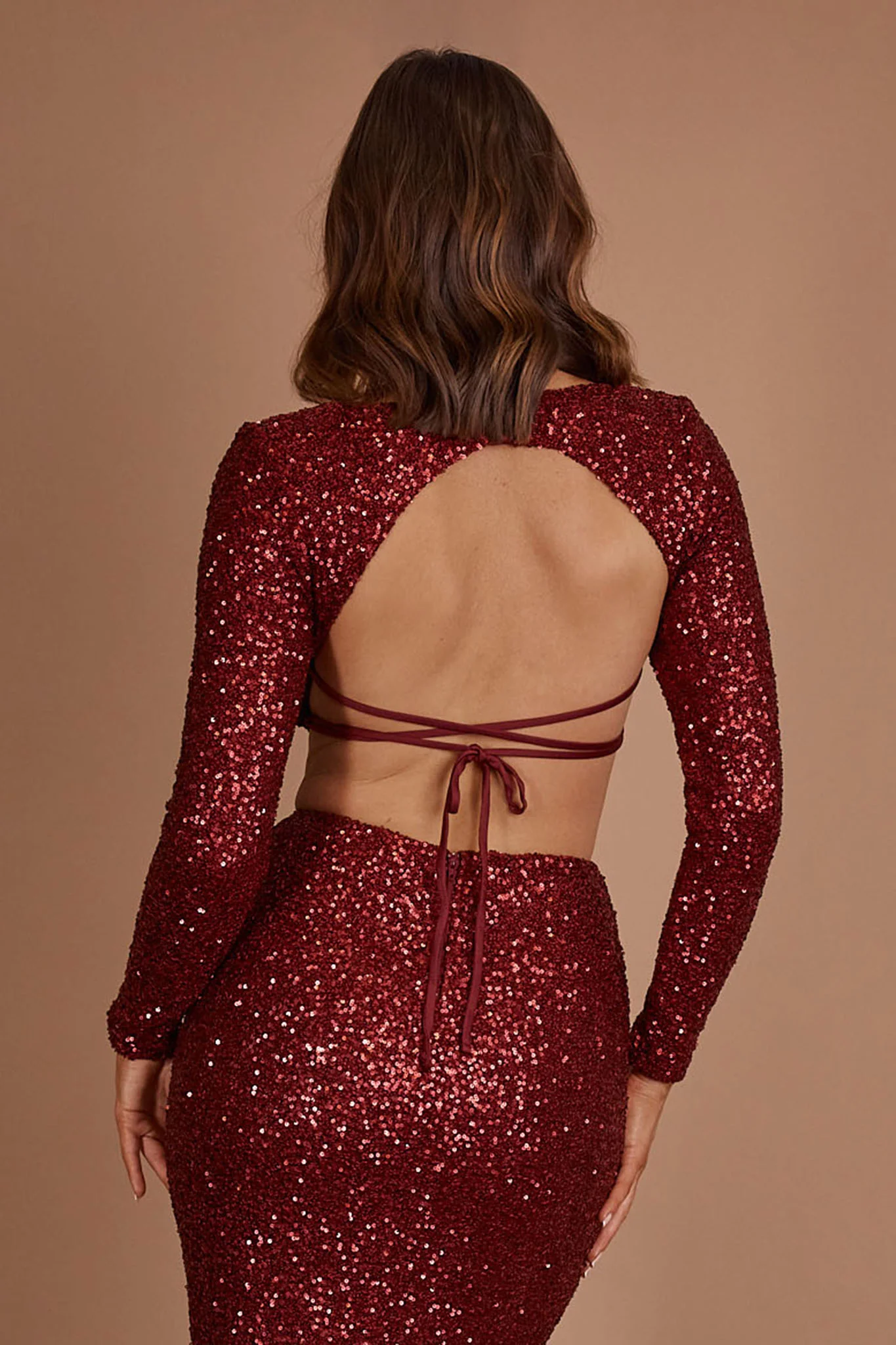Nights In Monaco Sequin Crop Top Burgundy - Seraphlike