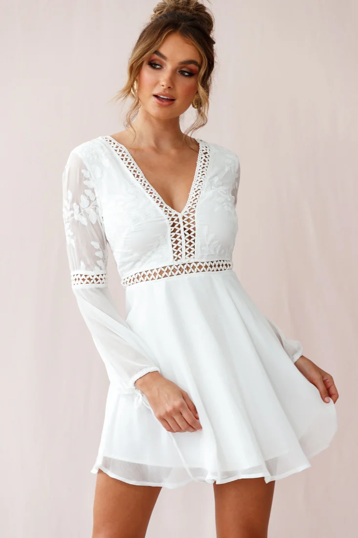 Carson Crochet Bell Sleeve Dress White - Seraphlike