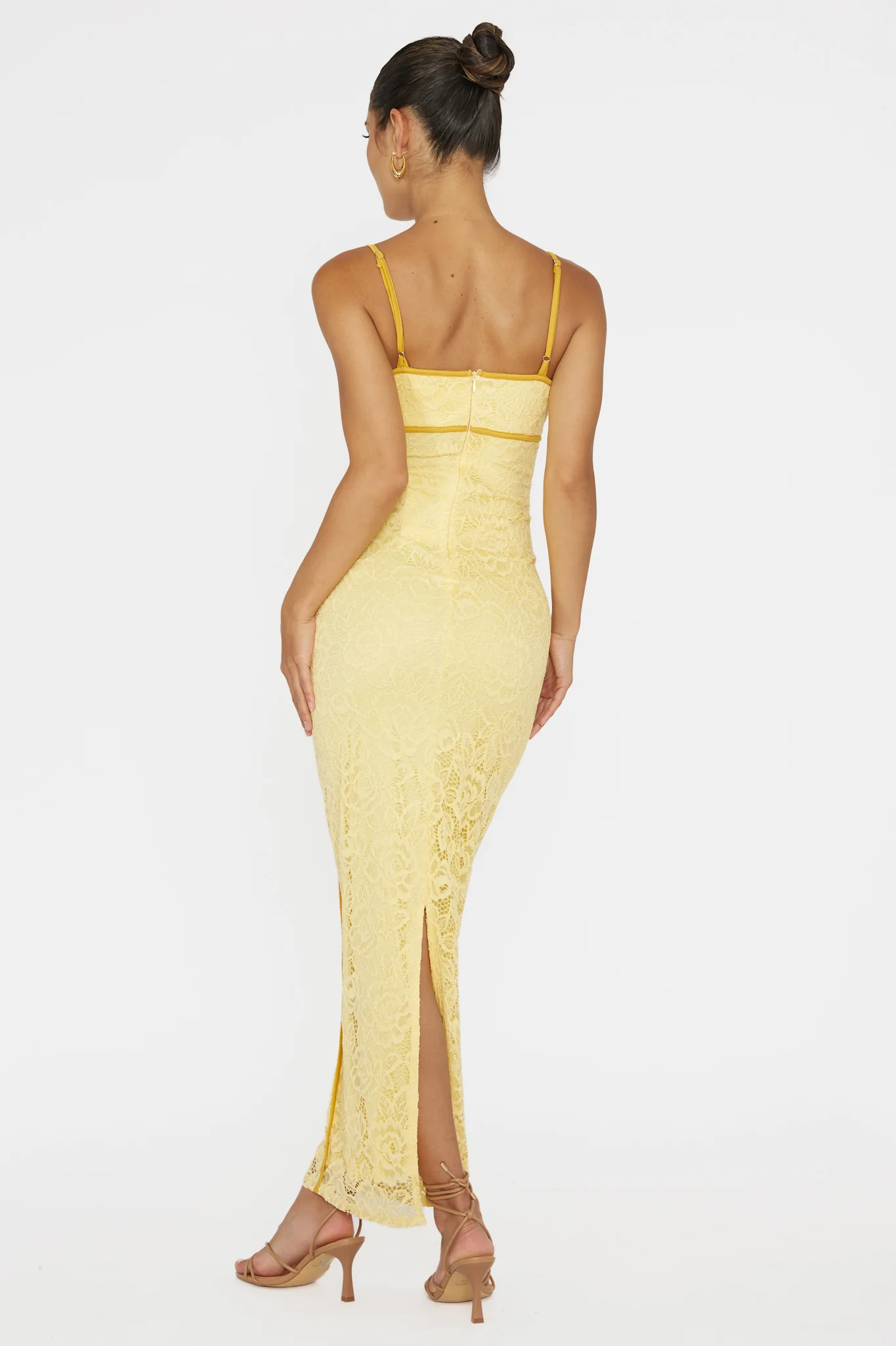 Inga Lace Piping Trim Midi Dress Yellow - Seraphlike
