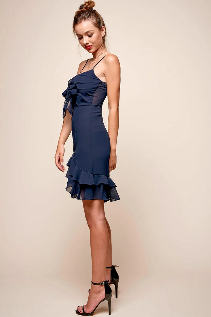 Bellisario Bow Front Ruffle Hem Dress Navy - Seraphlike