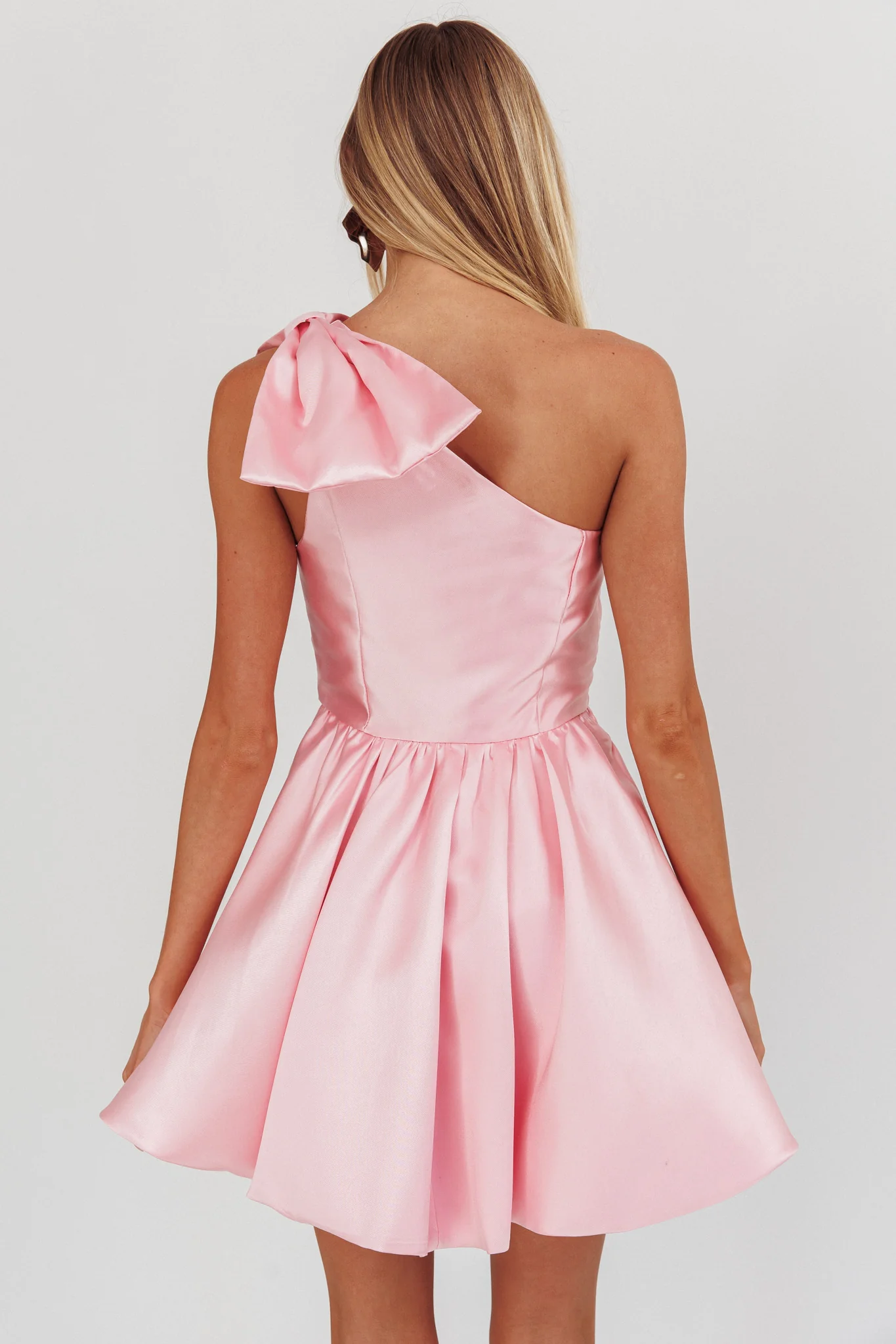 Athens Shoulder Bow Bubble Hem Mini Dress Blush - Seraphlike