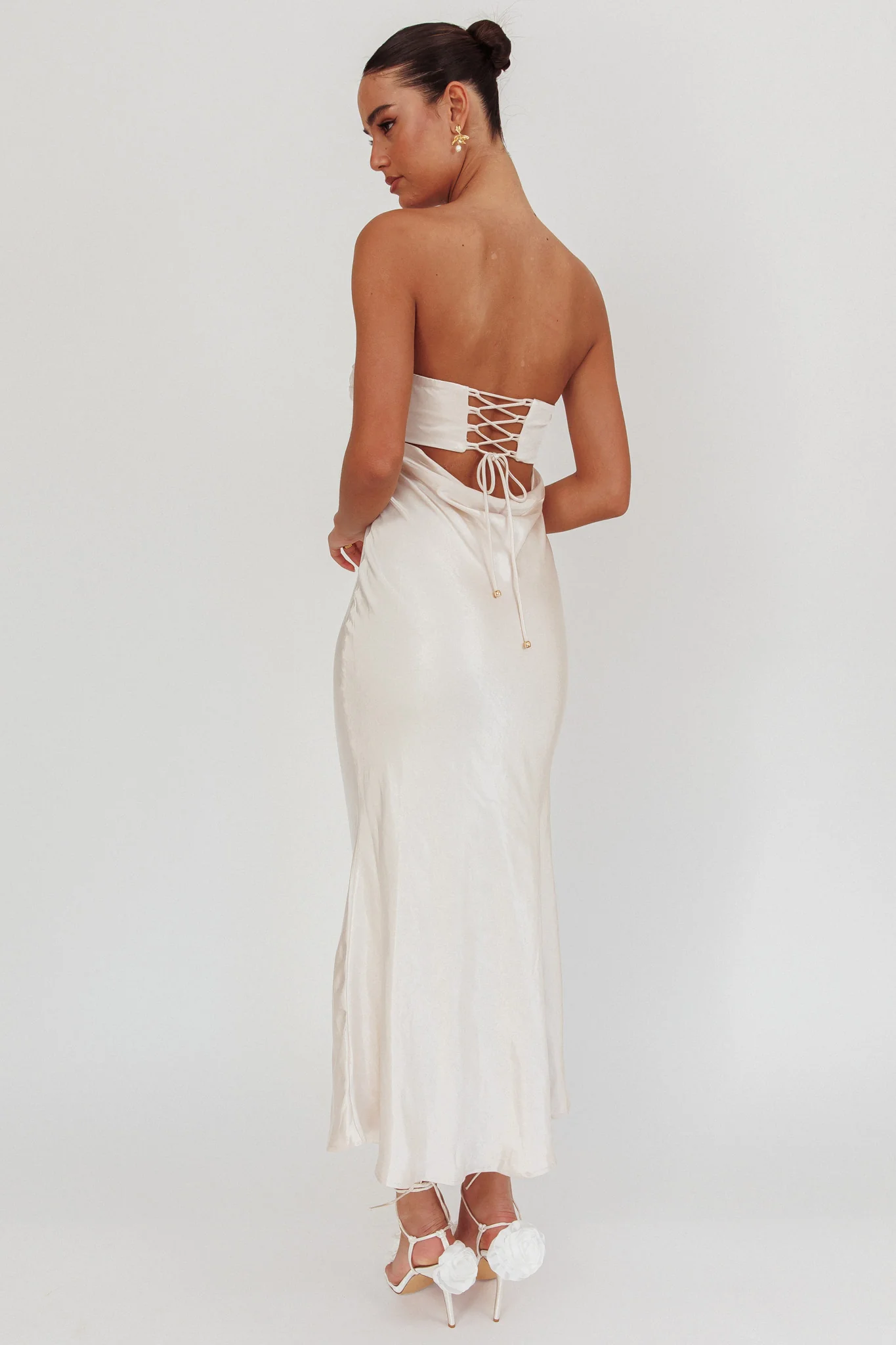 Moon Song Strapless Laced Back Dress Champagne - Seraphlike