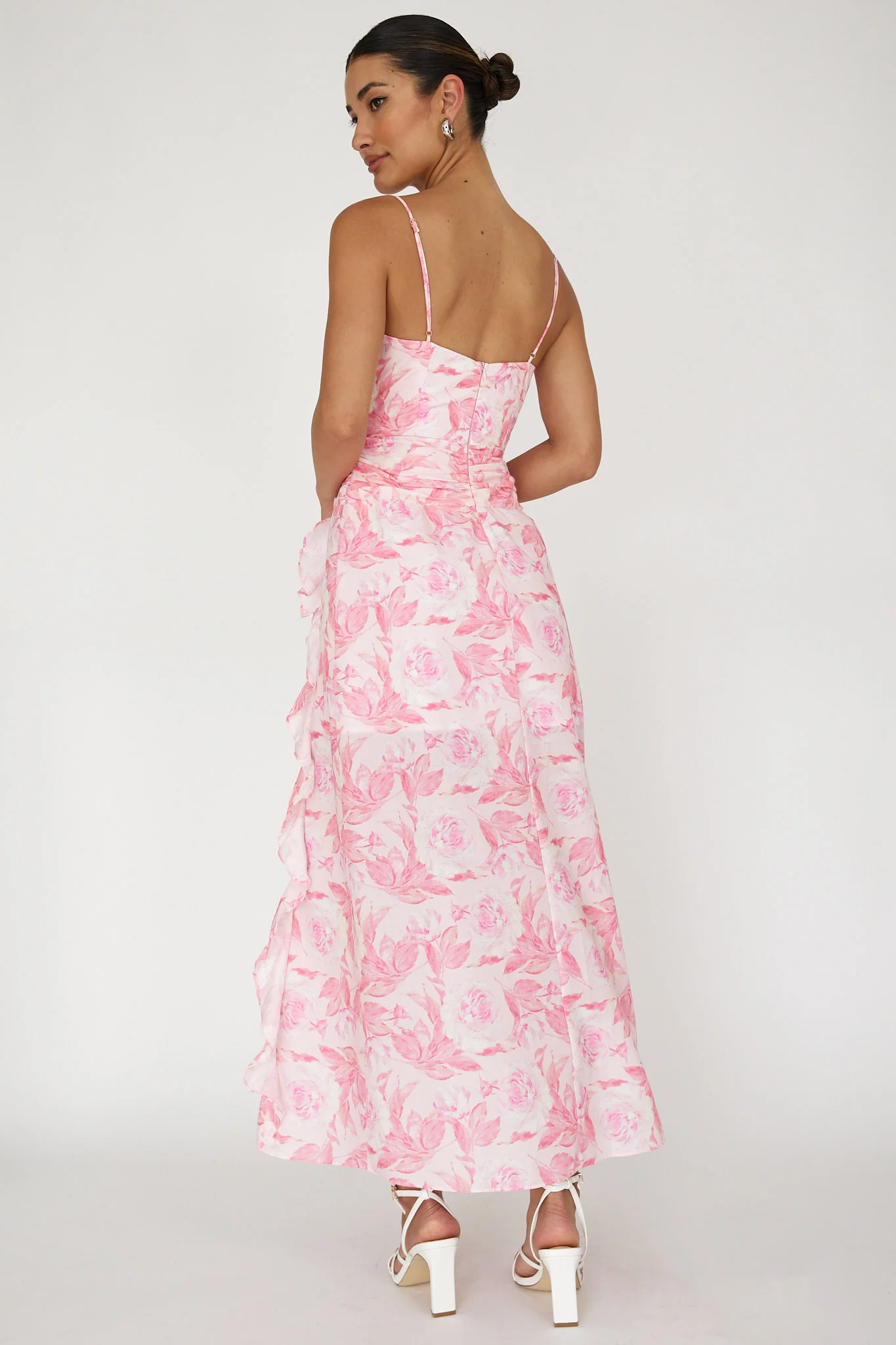 Serif Ruffle Trim Split Maxi Dress Pink - Seraphlike