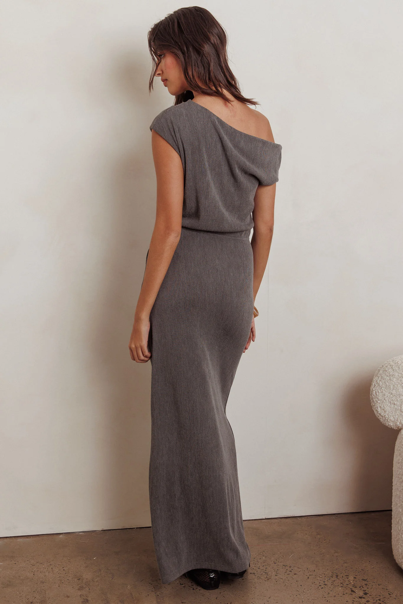 Calculated Ribbed Knit Maxi Dress Dark Grey - Seraphlike