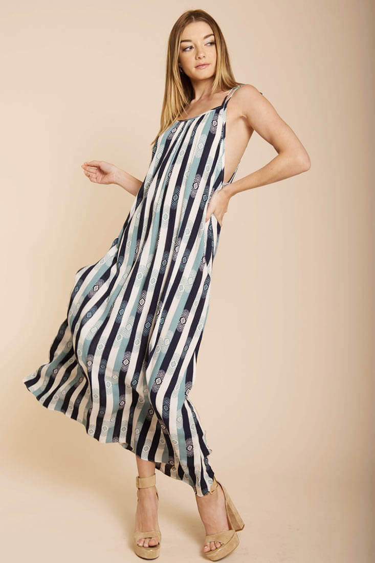Tristan Stripped Maxi Dress Navy Beige - Seraphlike