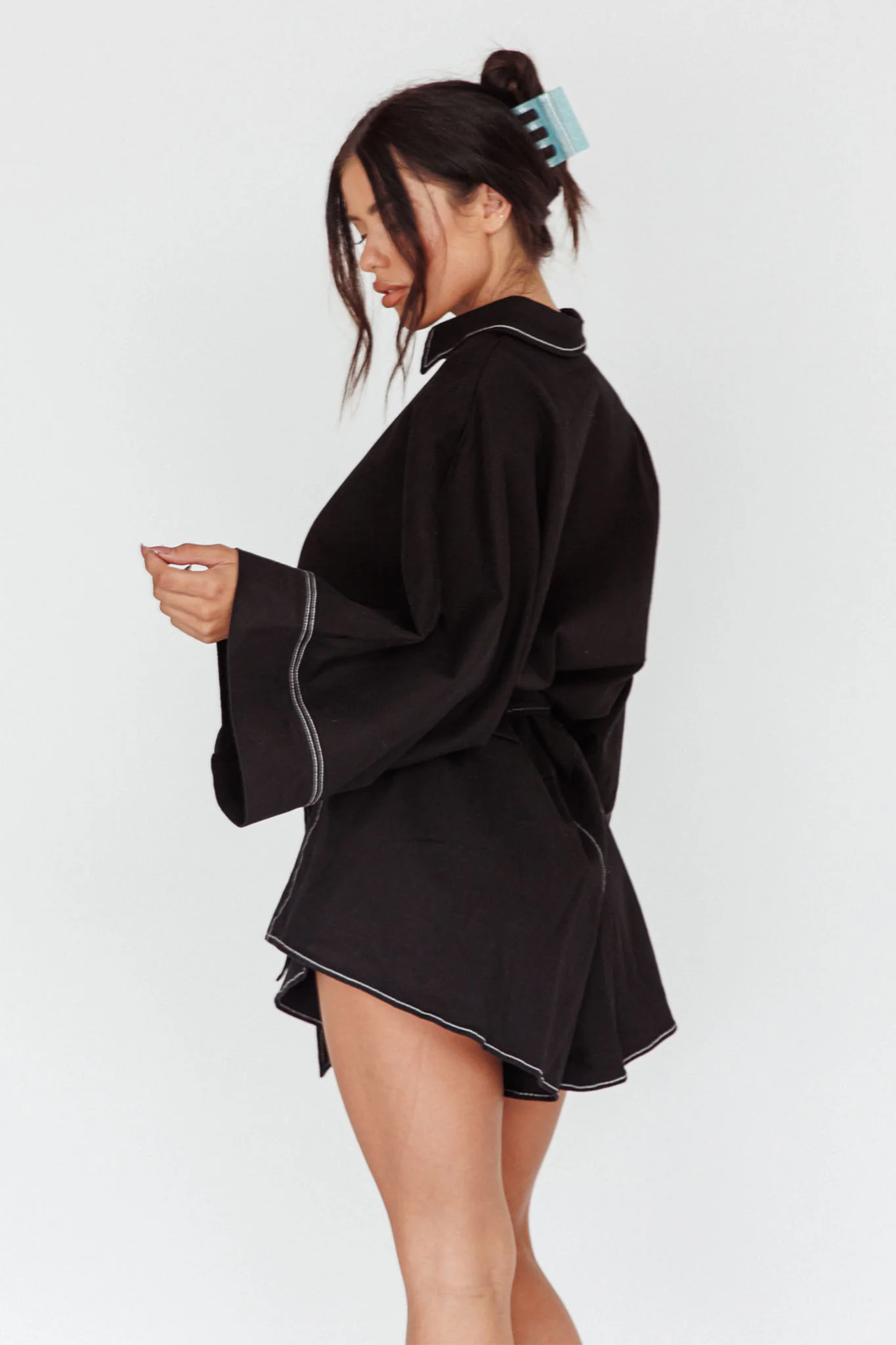Daytona Beach Long Sleeve Shirt Romper Black - Seraphlike