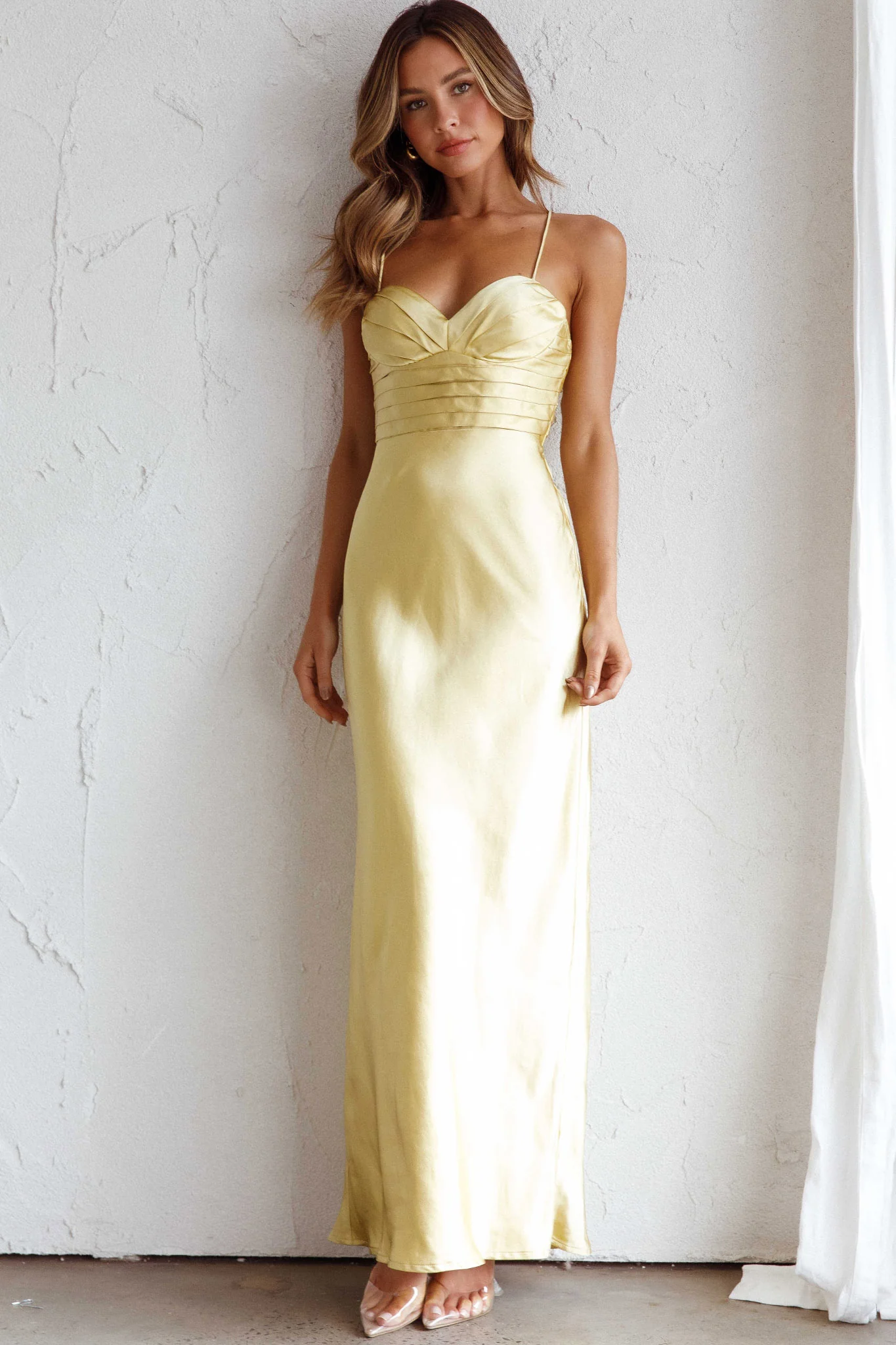 Azara Pintuck Bodice Maxi Dress Yellow - Seraphlike