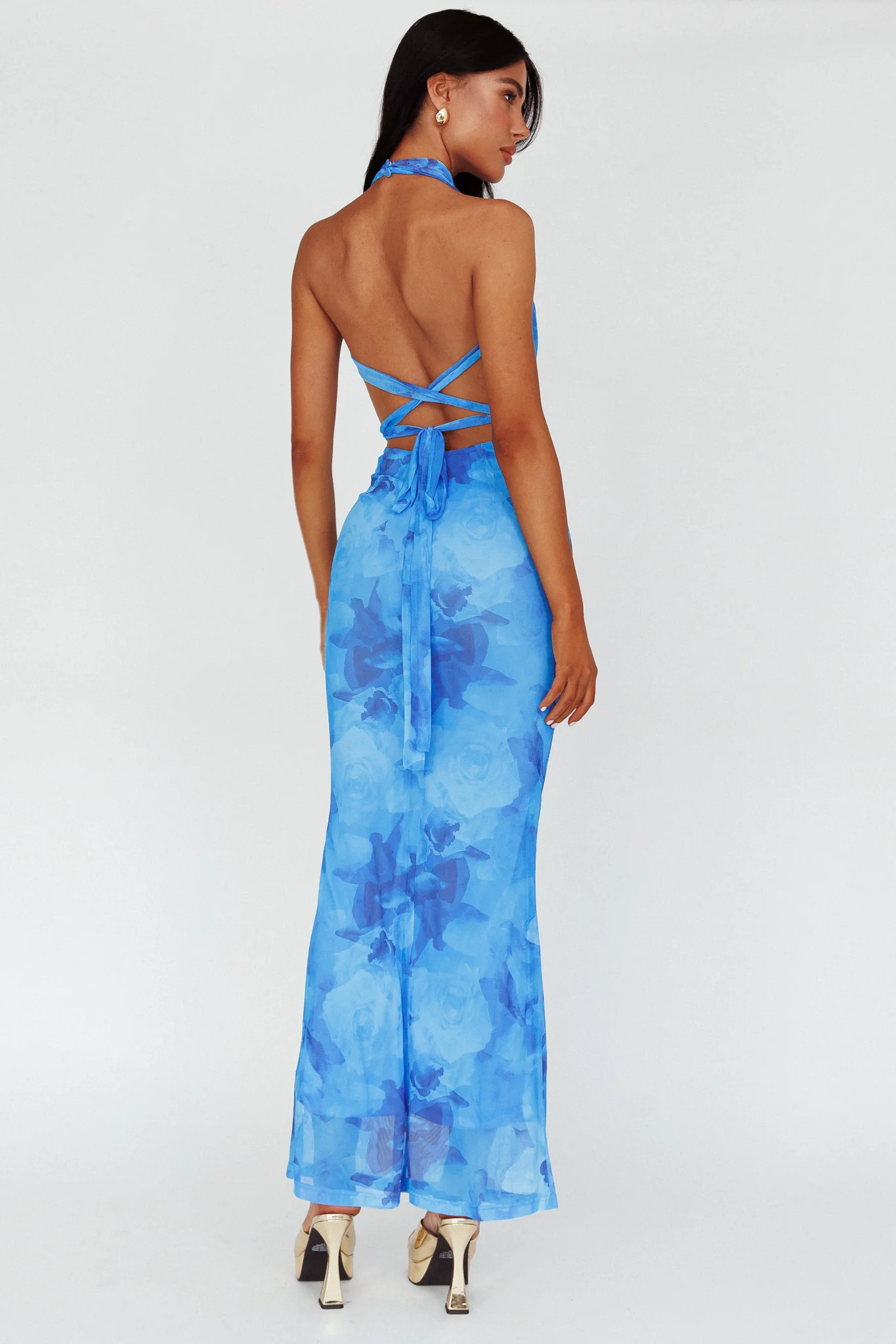 Janika Halterneck Maxi Dress Floral Blue - Seraphlike