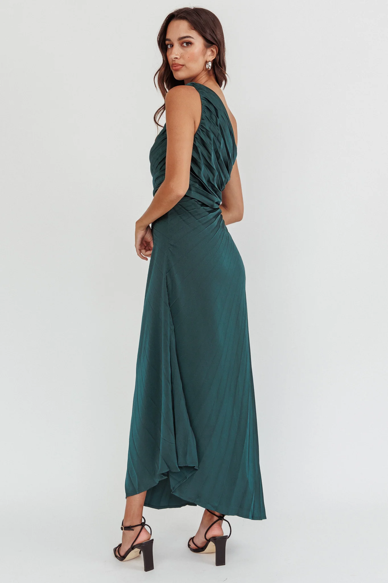 Scarlett One-Shoulder Pleat Maxi Dress Green - Seraphlike