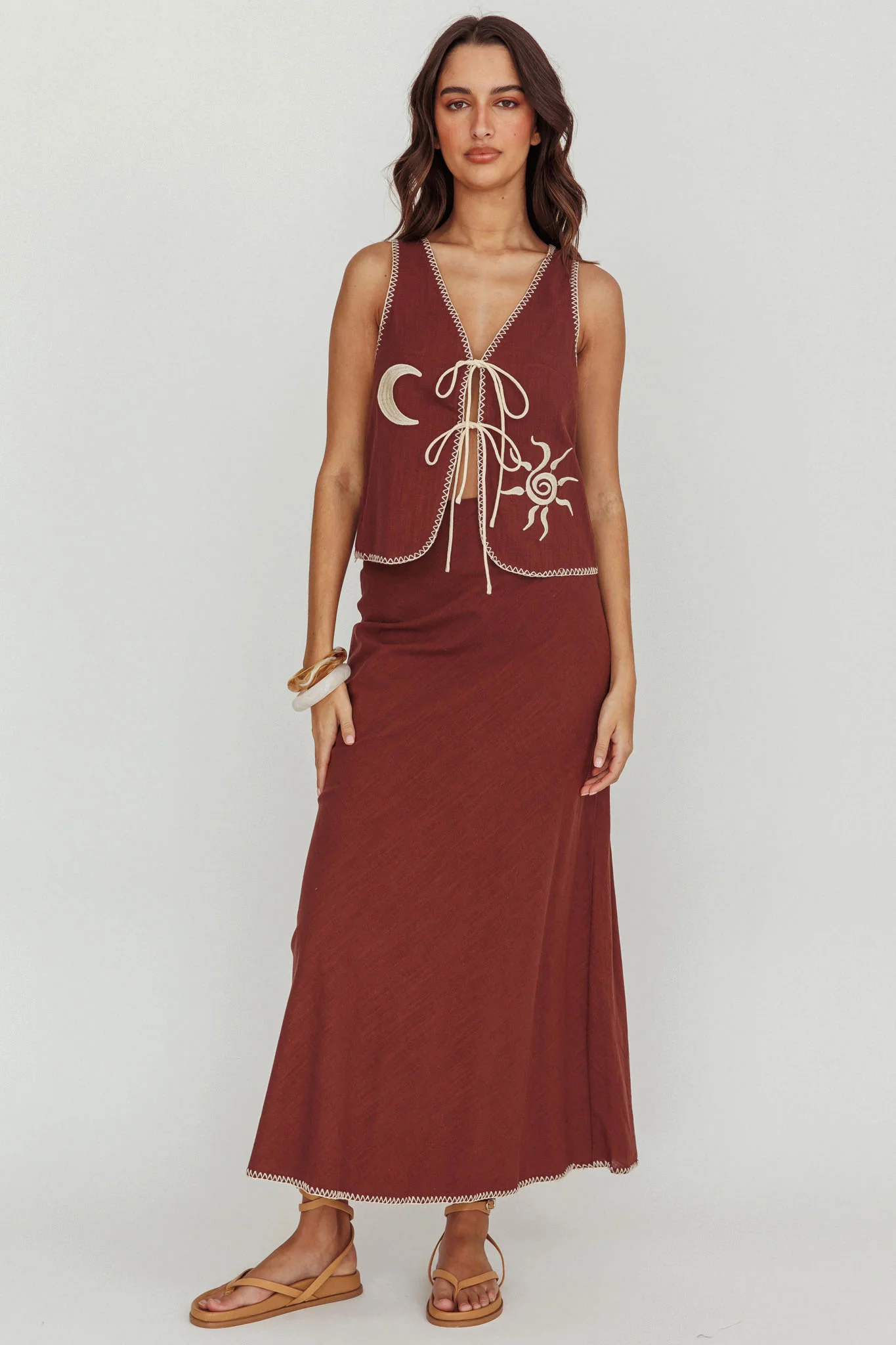 Dose Of Sunshine Blanket Stitch Skirt Chocolate - Seraphlike