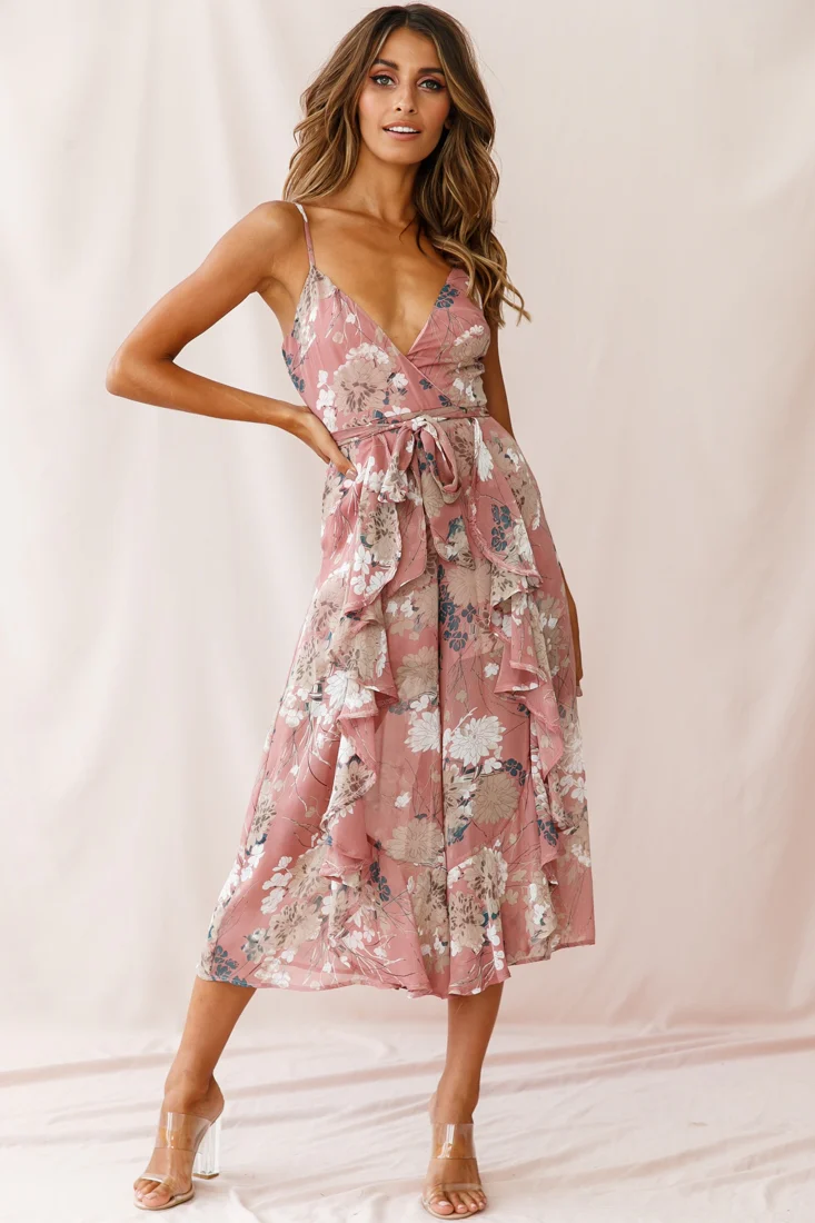 Constance Thin Strap Midi Jumpsuit Rose - Seraphlike