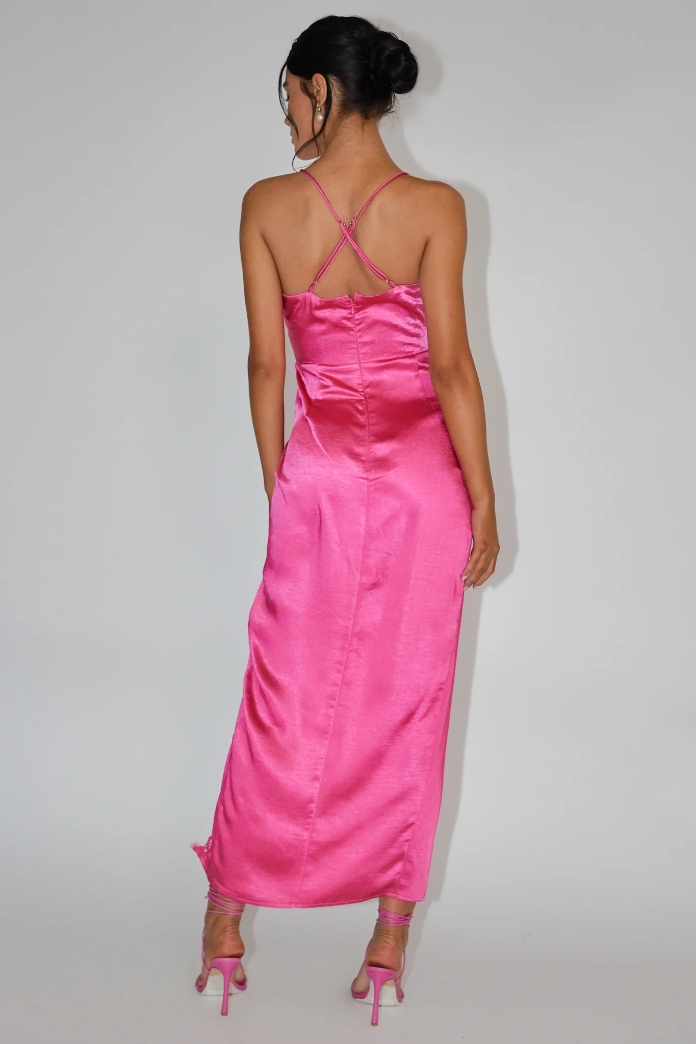 Winter Moon Lace Trim Midi Dress Hot Pink - Seraphlike